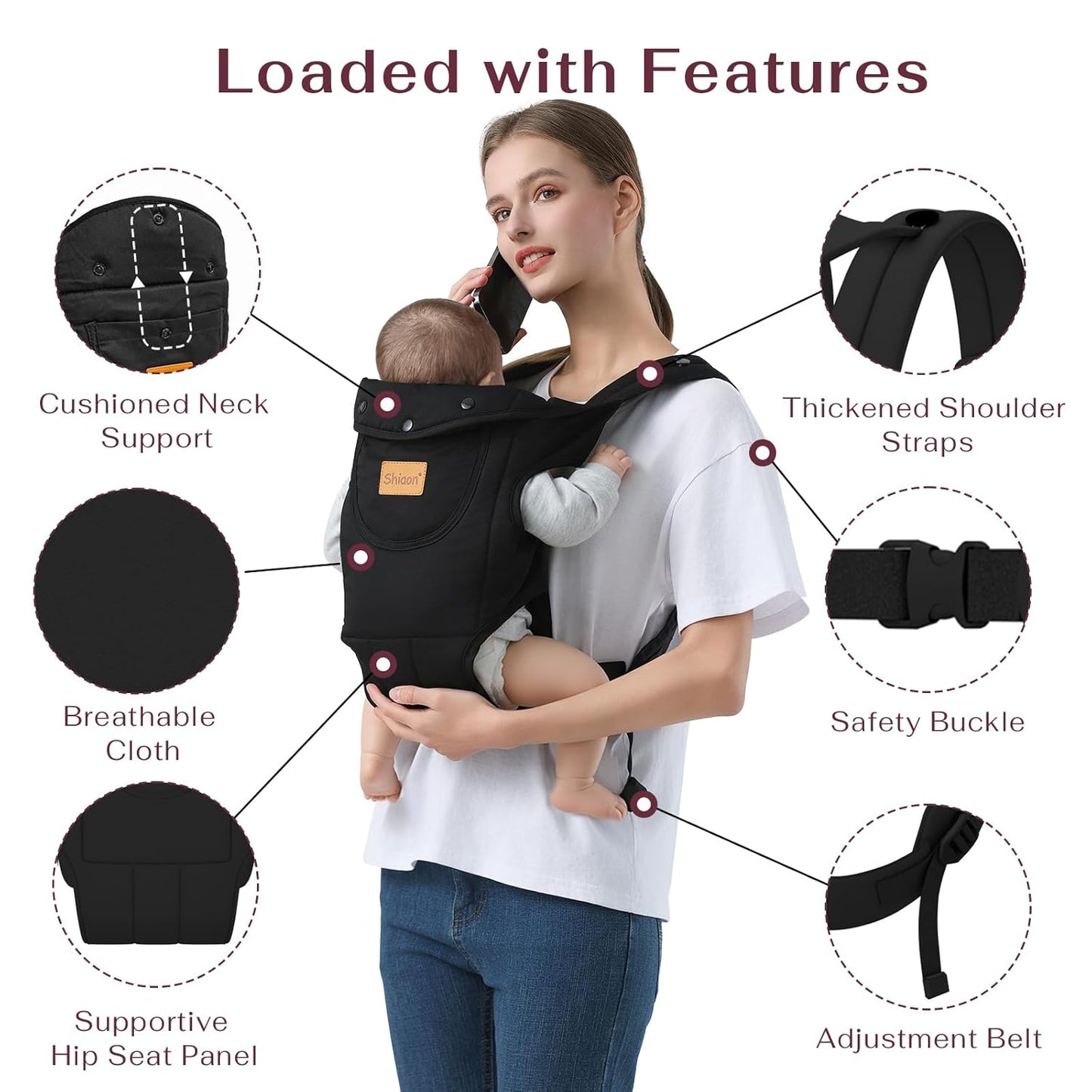 Baby Carrier Newborn to Toddler(7-30lbs), Toddler Carrier Baby Holder Carrier with Adjustable Shoulder Strap, Chest Carriers, Black