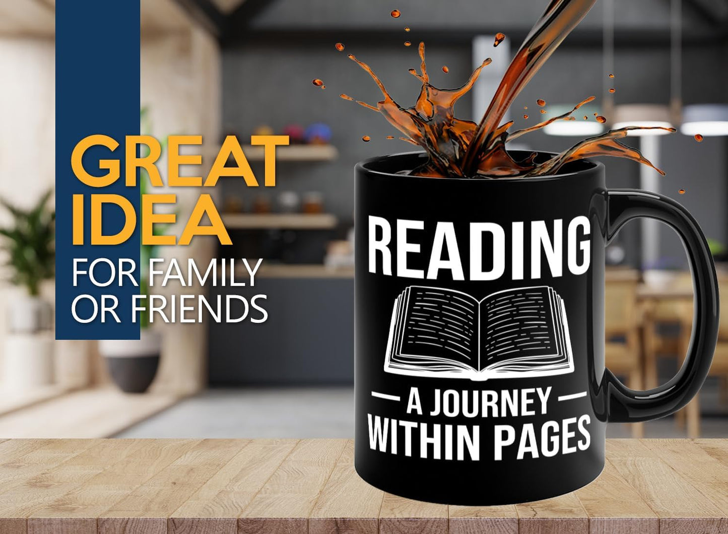 Book Lover Coffee Mug 11oz Black -Reading A Journey - Bookworm Literature Library Book Lover Reader Booked Editor Intellectual Studious
