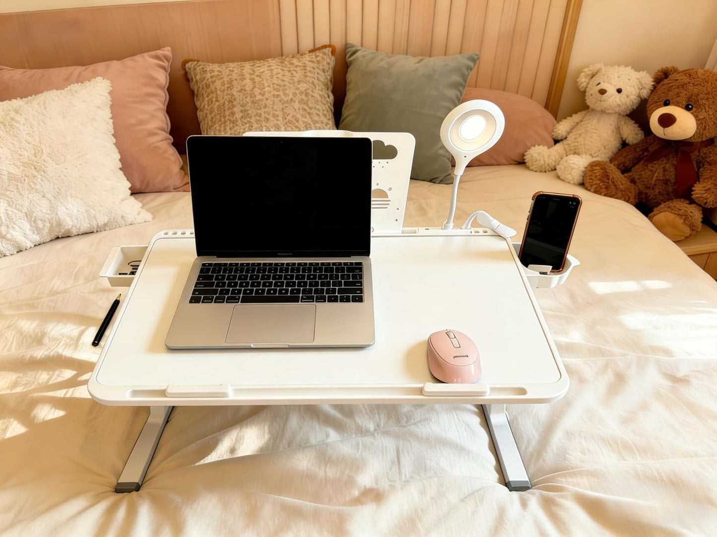 Laptop Lap Desk with Storage Compartment, USB Ports, Cup Holder, and Book Shelf. Ideal for Office Work, Drawing, Dining, Gaming, and More.