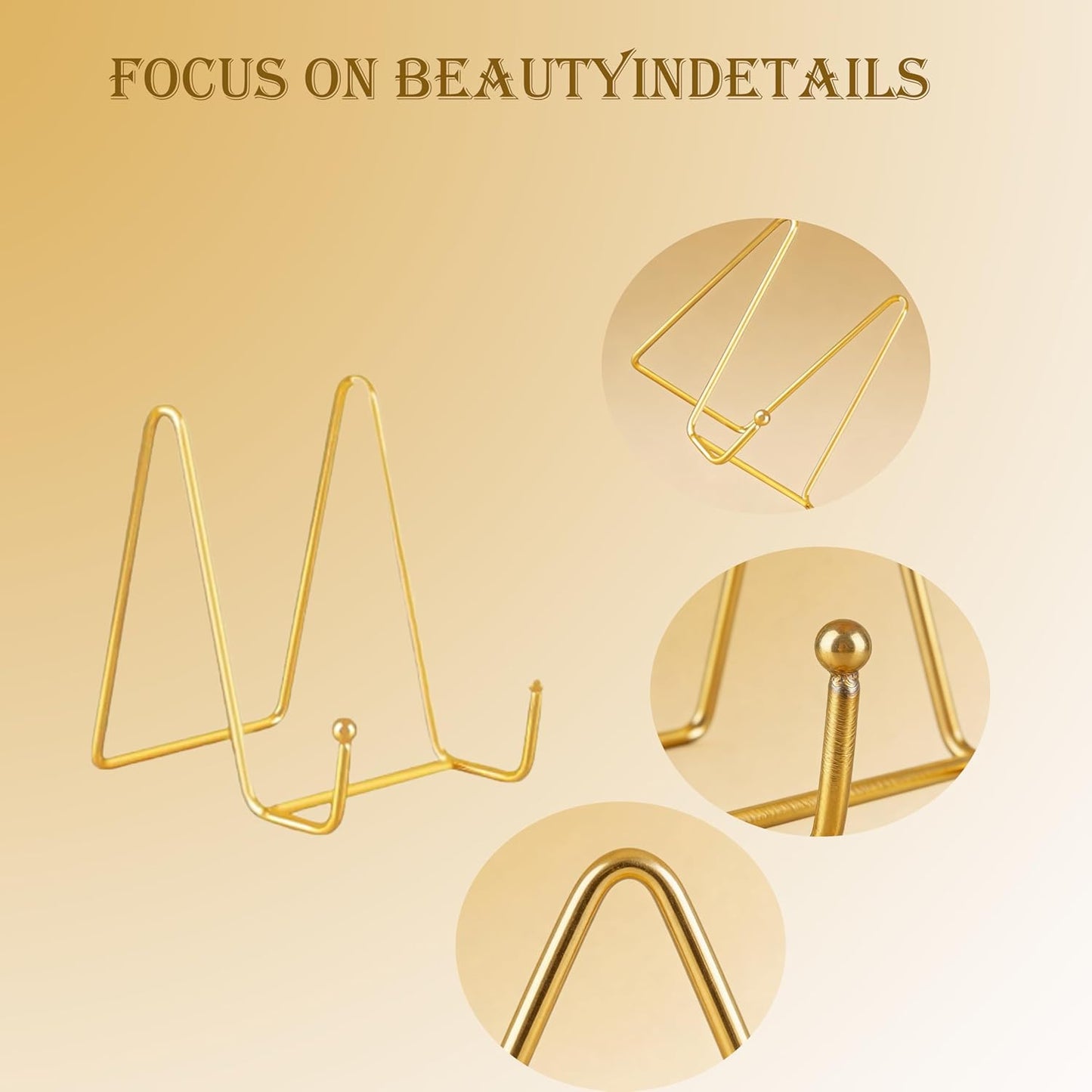 4 Pack Gold Mini Display Easels, Frame Holder Stands Versatile Welcome Sign & Photo Stand for Tabletop Decor, Plates, and Artistic Work