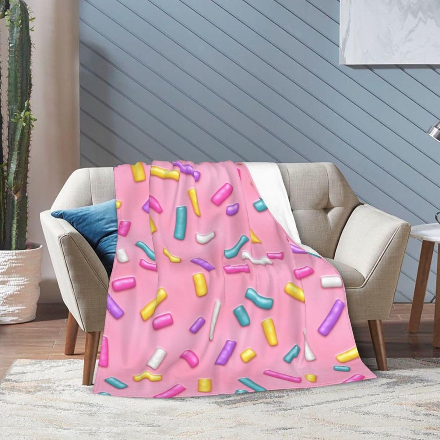 Pink Girly Donut Sprinkles Throw Blanket Super Soft Warm Bed Blankets for Couch Bedroom Sofa Office Car, All Season Cozy Flannel Plush Blanket Gifts for Girls Boys Teens Adults 60"x50"