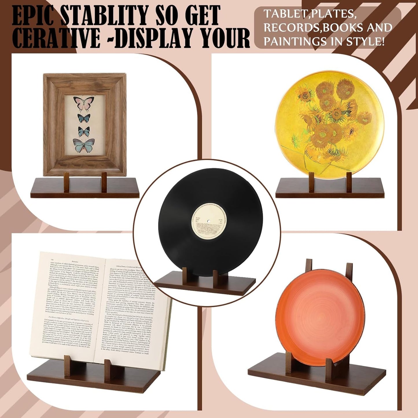 RattanView 1 Pcs Wood Plate Stand for Display 5.9 Inch Plate Holder Display Frame Picture Photo Card Tabletop Decorative Stand