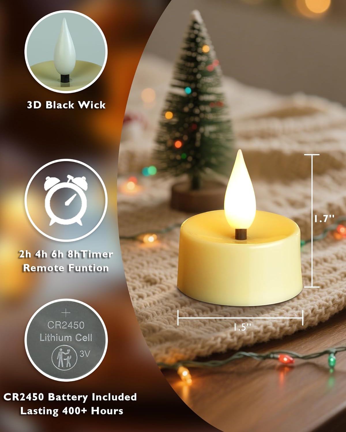 Amagic Flameless Timer Remote Tealights Candles, 3D Black Wick Flickering Tea Lights, 400+Hour Ivory Votive Candles Battery Operated, Set of 12 for Wedding Table Decor, Halloween, Christmas, Holiday