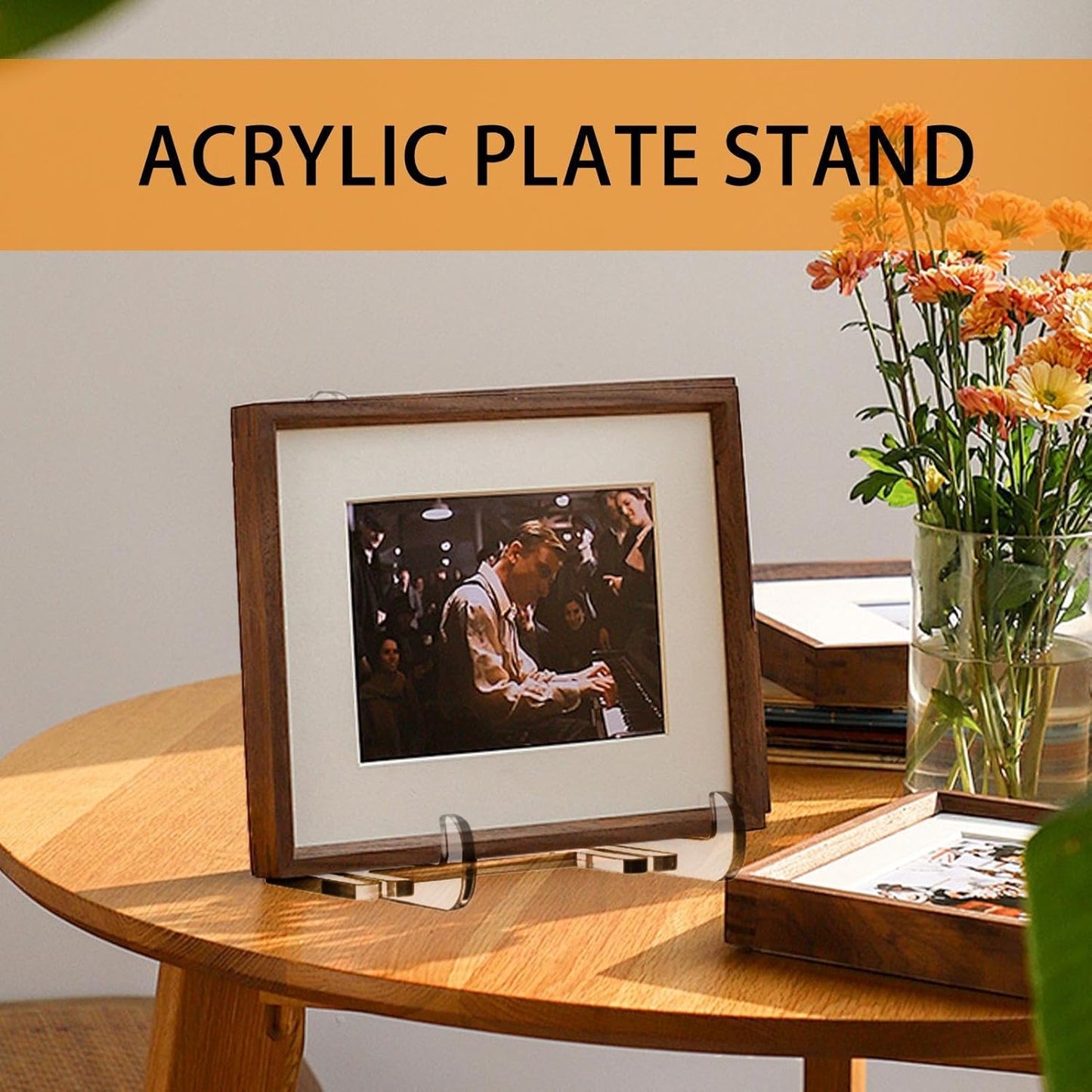 Clear Easel Stand - Acrylic Tabletop Book Holder, Frame and Picture Bracket, Decorative Plate Platter Display, Sturdy Home Kitchen School Organizer, Premium Display Stand for Art & Decor 12x10.5x15cm