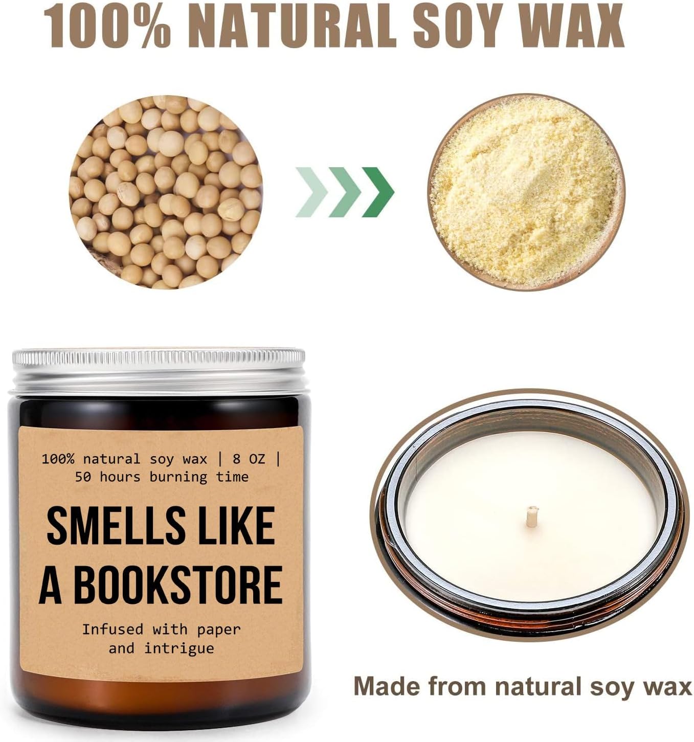 Smells Like A Bookstore Candle - Bookstore Candle - Soy Candles for Home Scented Book Lovers Gifts - Funny Book Candles Gifts for Women - Gifts for Book Lovers Scented Candles
