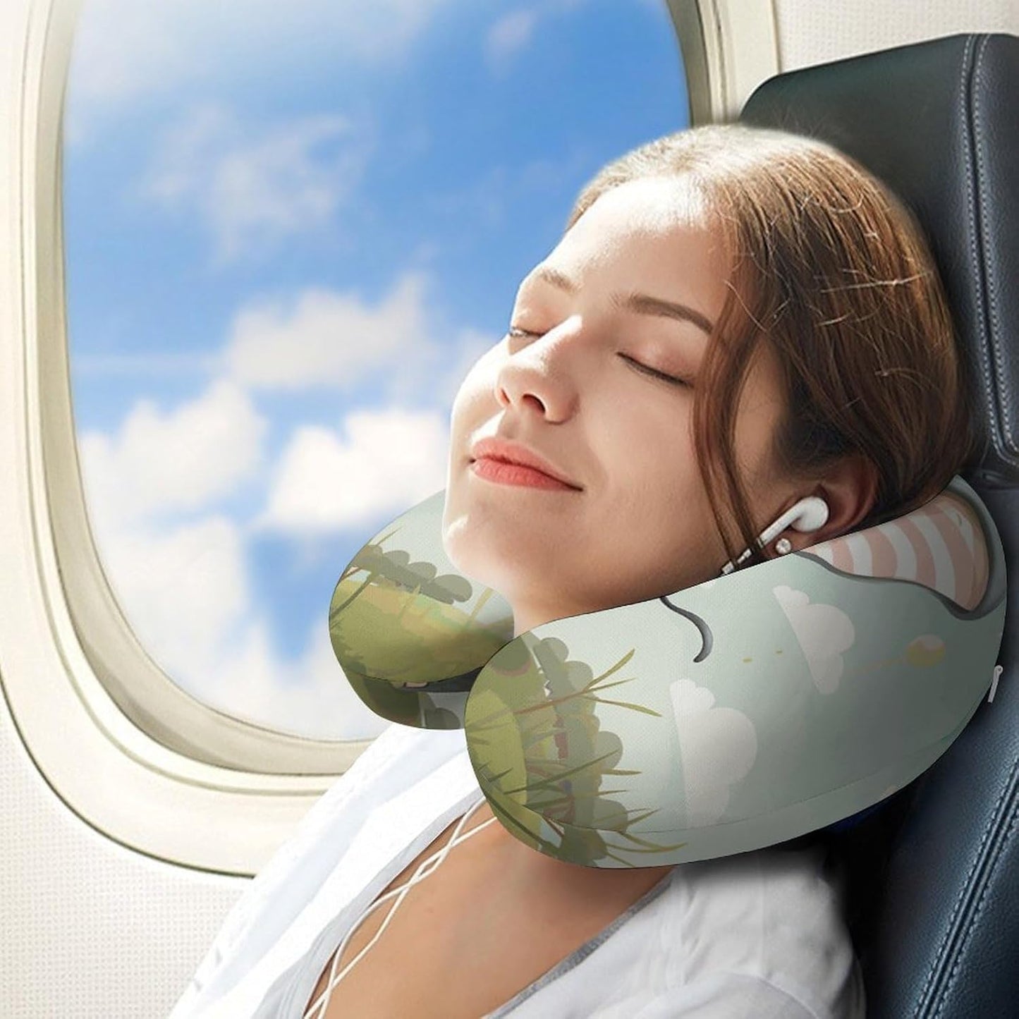 Lovely Elephant Neck Pillow Memory Foam U Shaped Pillows Portable Pillows for Shoulder Travel Head Support Pillow with Concealed Zipper for Airplane Car Home Office