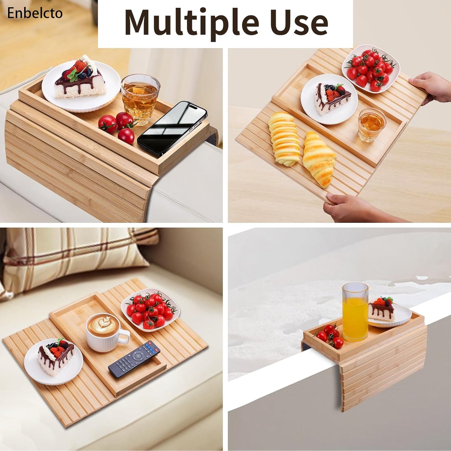 Bamboo Sofa Arm Tray Foldable Couch Arm Tray Anti-Slip Armrest Cup Holder For Couch For Drinks Snacks Phone Remote