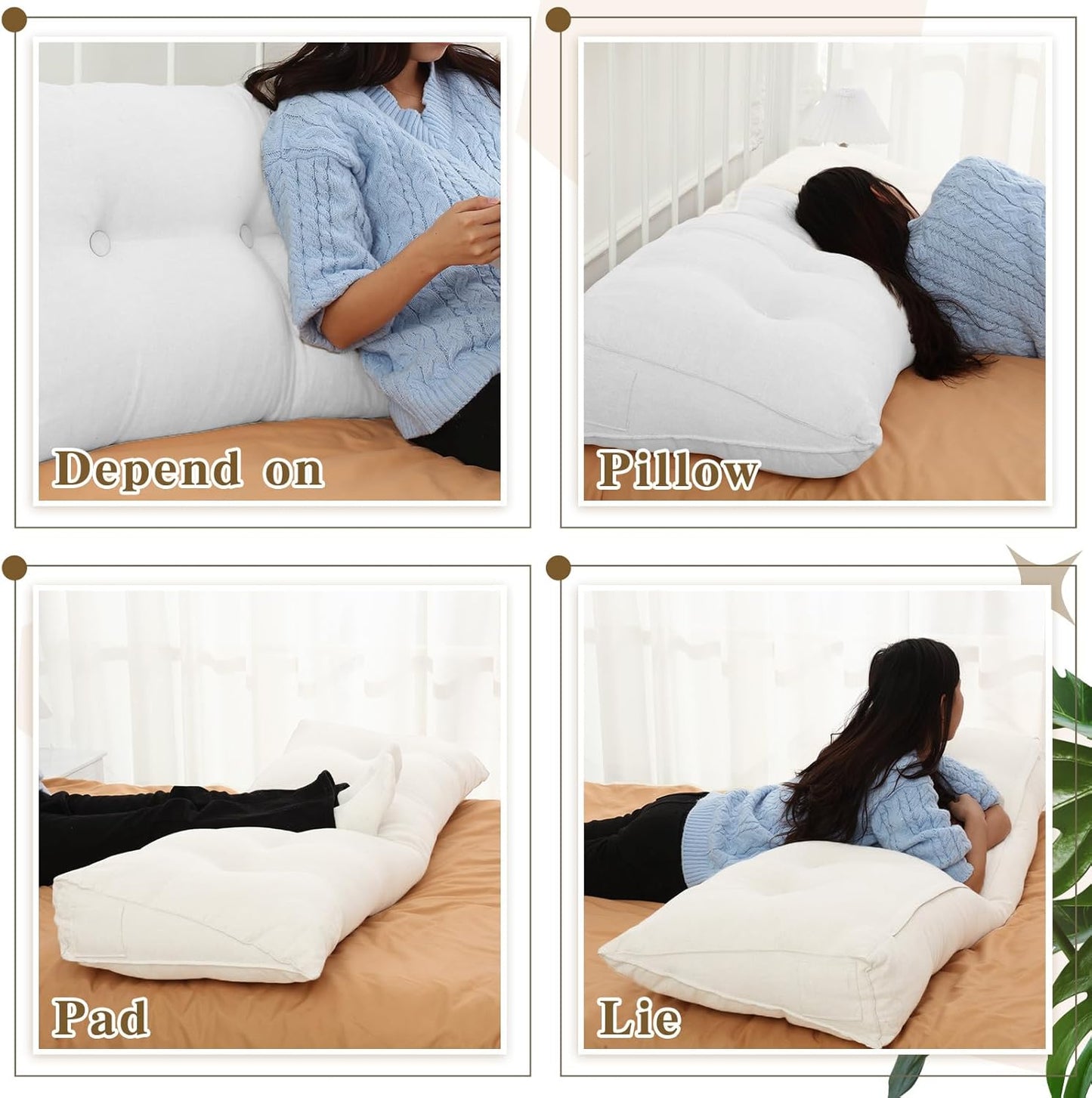 Wenqik Wedge Pillow King Triangular Headboard Bed Reading Backrest Back Support Long Pillow with Removable Cover for Dorm Room Supplies Housewarming Gift(White)