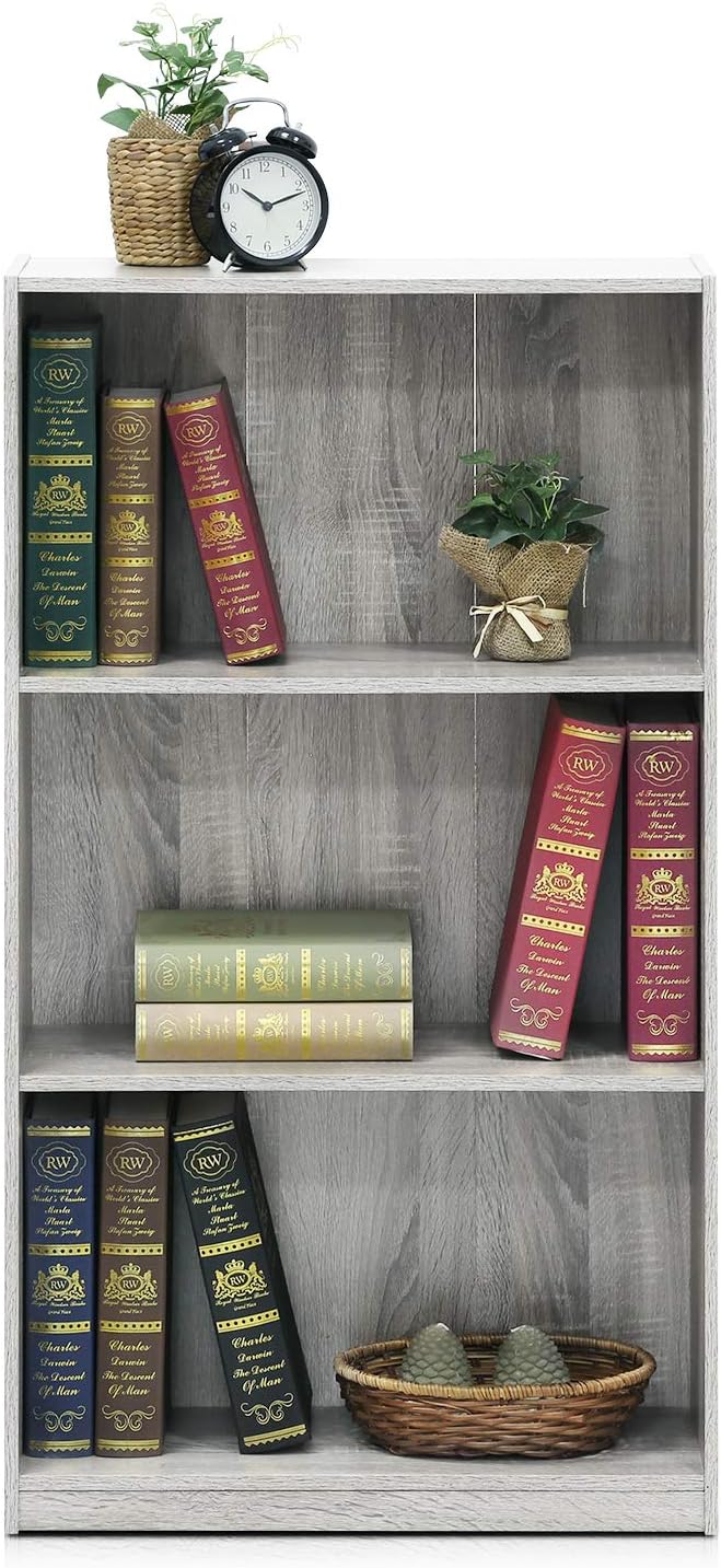 Furinno BASIC Book Shelf, 3-Tier Bookshelf with Open Shelves, Standing Bookcase, 9.3" x 21.8" x 39.5", for Organization and Storage, for Living Room, Bedroom, Home Office, French Oak