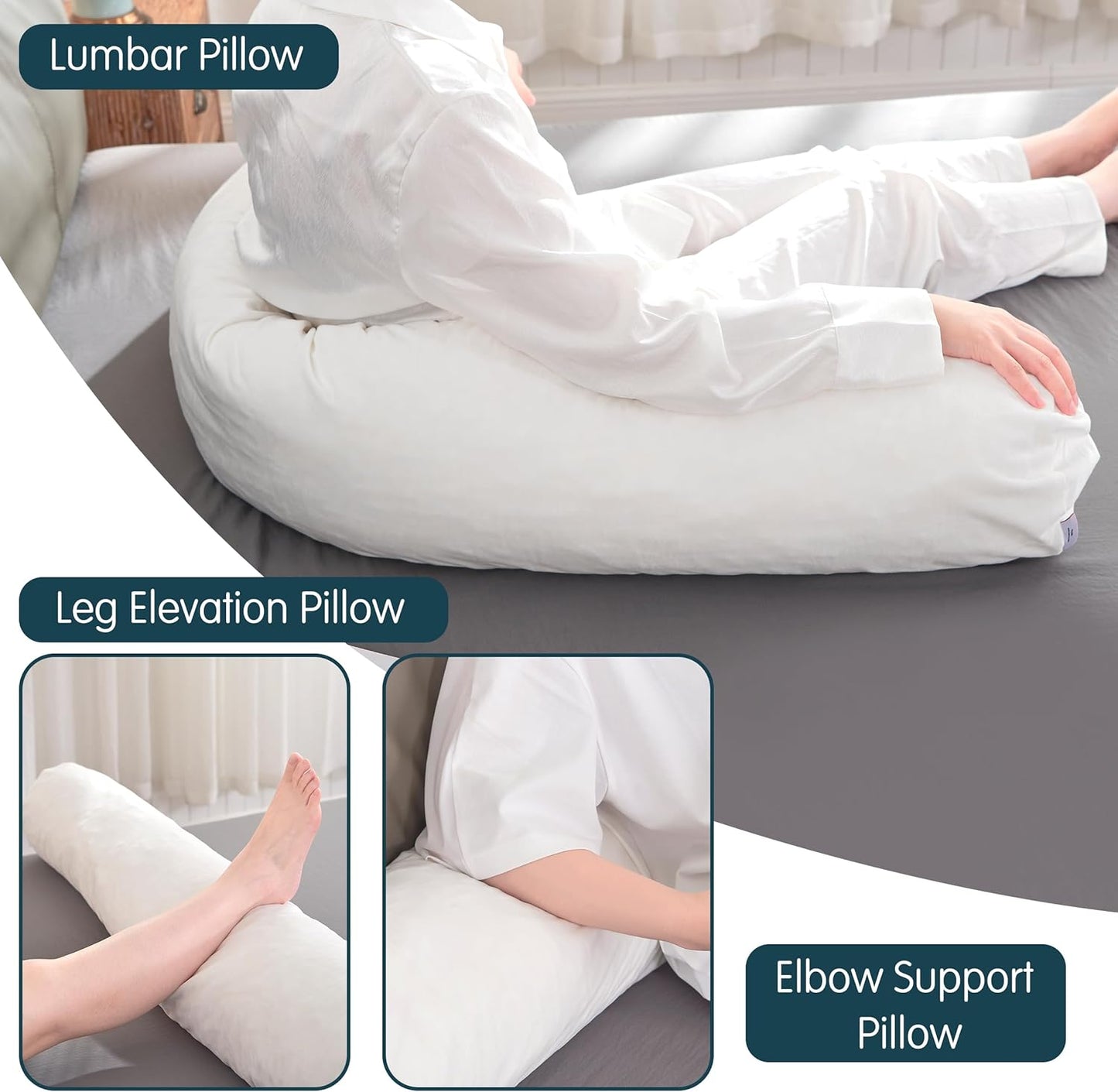 SyMax 7.8"x76" Body Pillow for King Bed, Long Round Body Pillow for Adults, Memory Foam Bolster w/Removable Velvet Cover, Headboard Gap Filler Pillow, White