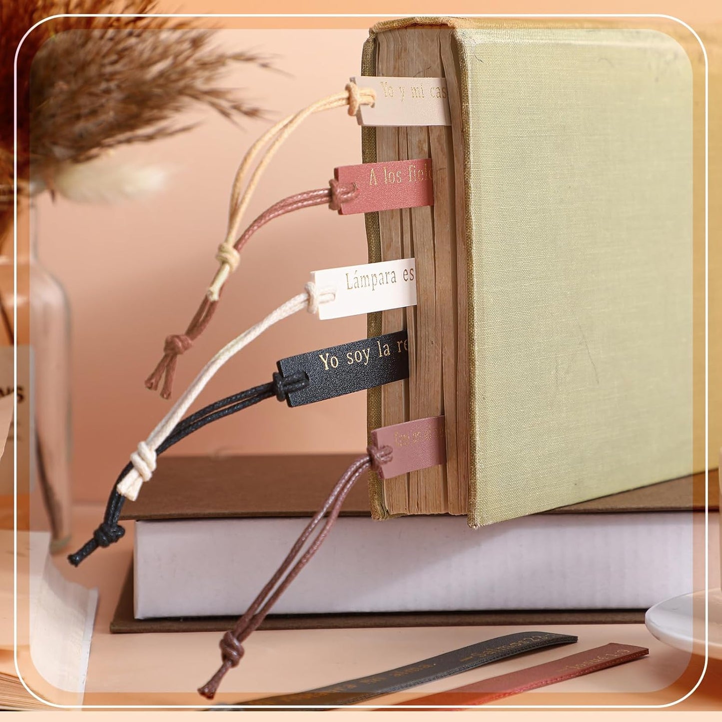 Skyygemm 10 Pcs Spanish Christian Bible Bookmarks for Women Leather Bookmarks Spanish Bible Gifts for Women Book Lovers Readers Church Book Club(Black Brown)