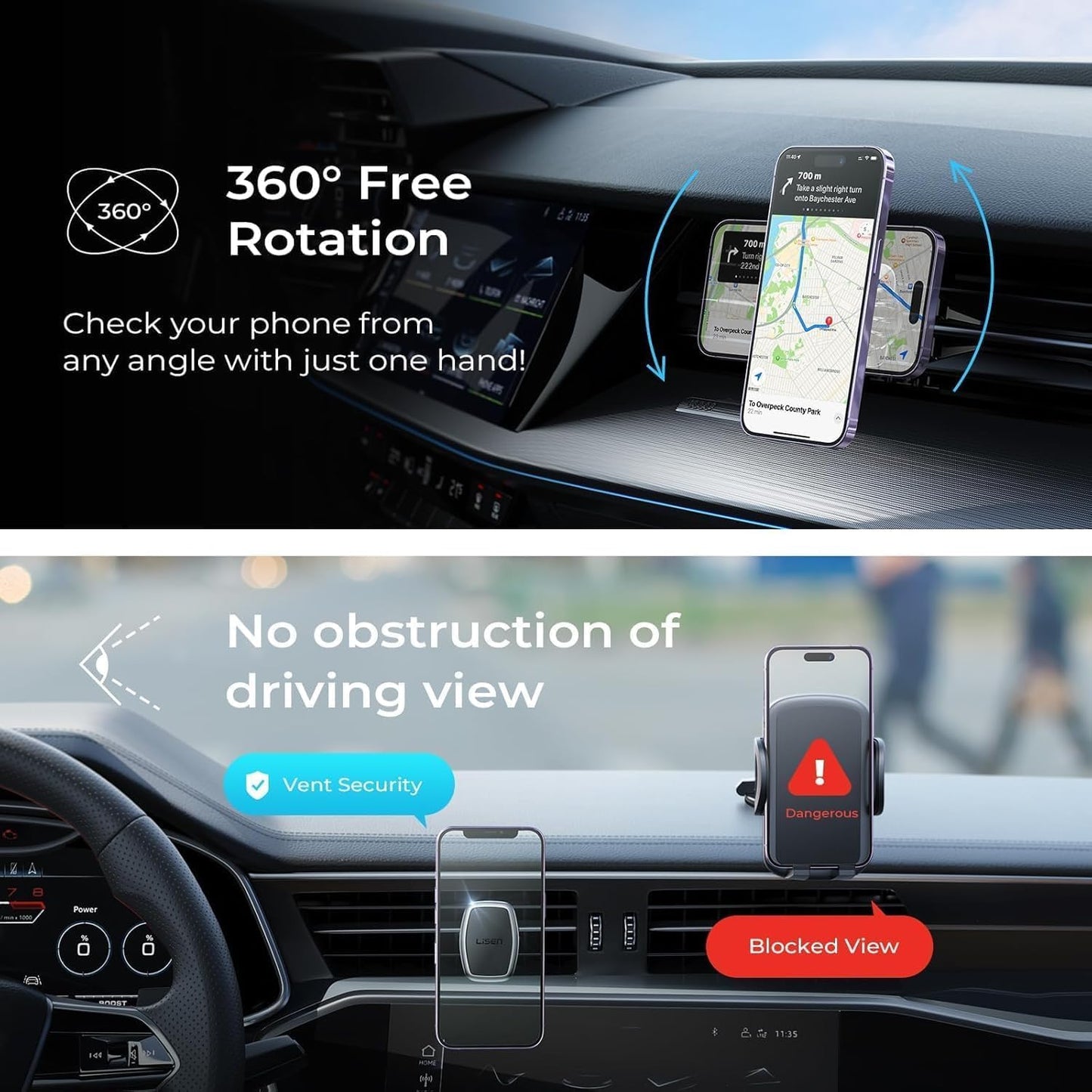LISEN Magnetic Phone Holder for Car, Car Phone Holder Magnetic with Upgraded Clip & Ultra 6 Strong Magnets, Magnetic Car Phone Mount Magnet for Car Automobile Cradles, Soporte de Telefono para carro