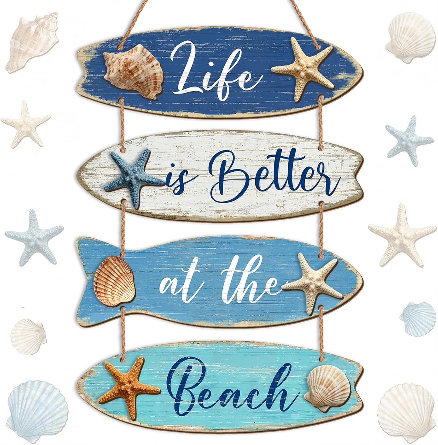 Summer Beach Wooden Wall Decor Farmhouse Coastal Bathroom Wall Art Room Decor Blue Nautical Wooden Hanging Sign Decorations for Bedroom Bathroom Office Home Signs Living Room Door Decorations