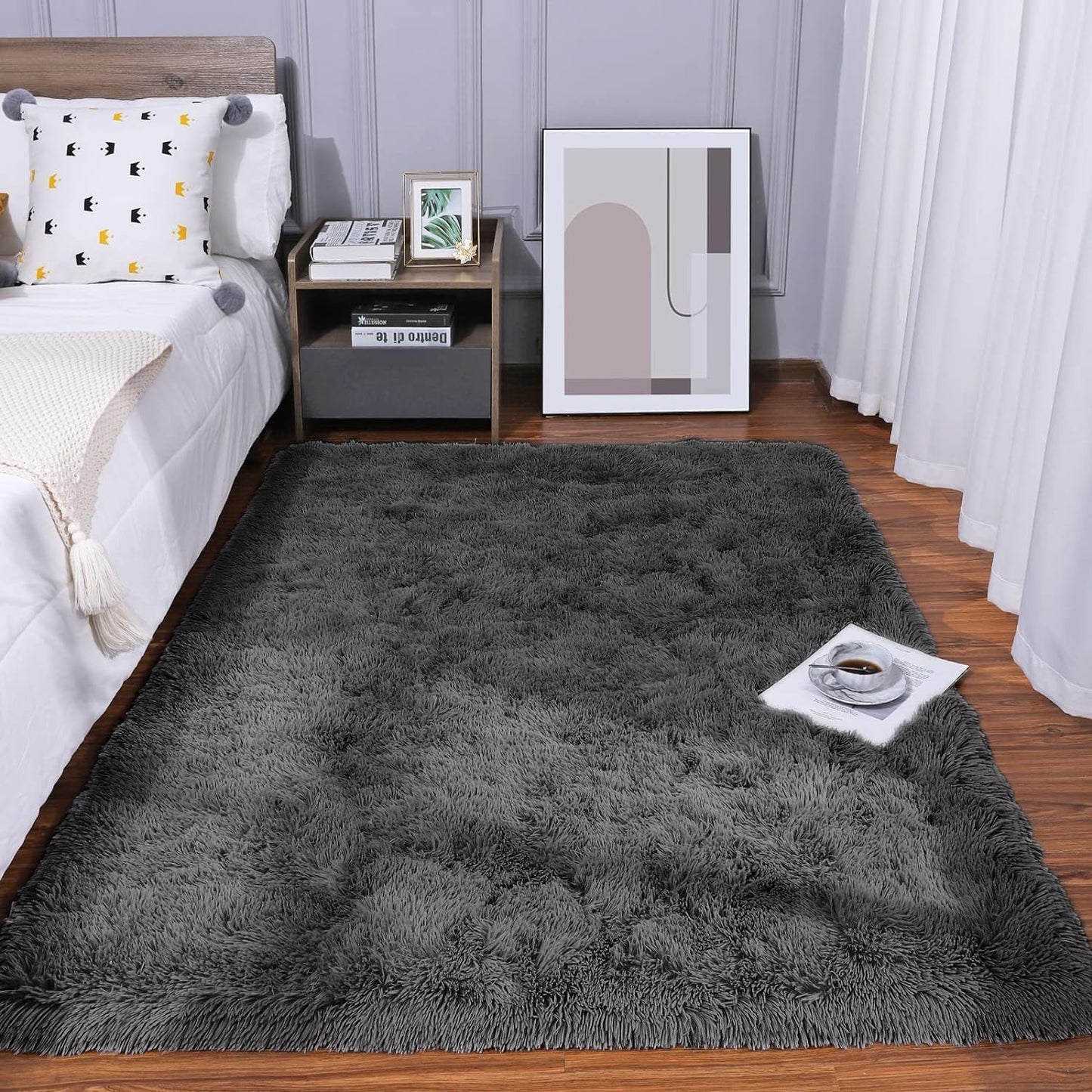 Kelarea Area Rug for Living Room, 5x8 Non-Slip Dark Grey Rug Fluffy Soft Shag Rugs, Fuzzy Shaggy Plush Carpet for Bedroom, Nursery Rooms, Home Dorm