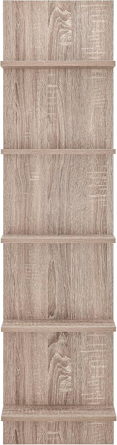 Danya B. Narrow Decorative Wall Mount Vertical Shelving Unit – Modern Column with 5 Shelves Home or Office for Books, Décor Display (Oak)