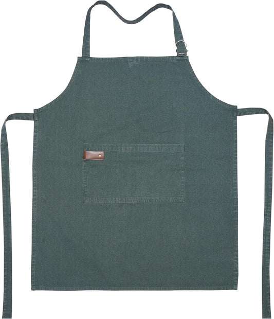 100% Cotton washed Apron with Pocket and Adjustable Neck with Long Ties Apron 25" X 31" for Women Men Chef Cooking, Baking, Gardening, Hunter Green