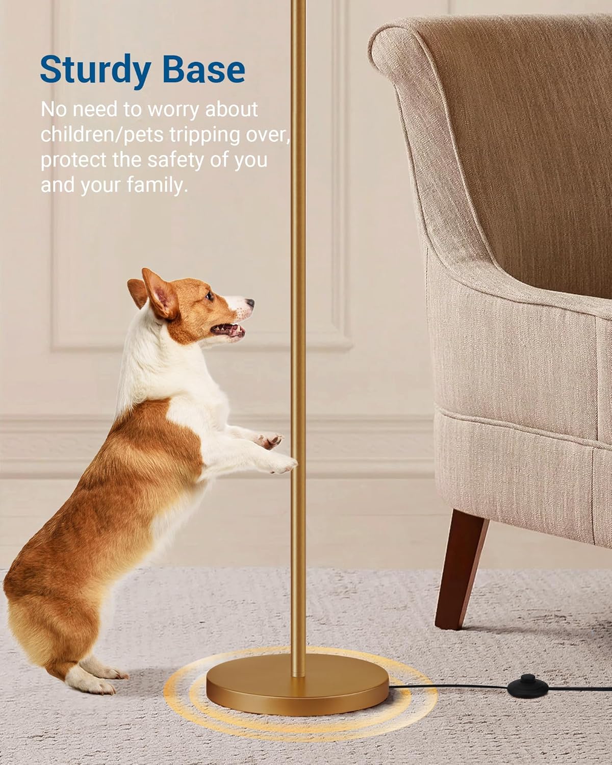 DEWENWILS Gold Arched Floor Lamps for Living Room, Boho Standing Arc Lamp with Adjustable Lampshade, Mid Century Modern Reading Light with Foot Switch for Bedroom, Home Office, Nursery
