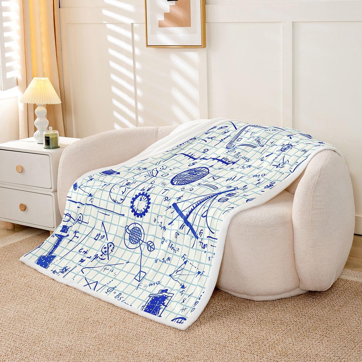 Feelyou Physics Sherpa Blanket Blue Equation Fleece Throw Blanket Model On Graph Paper Fuzzy Blanket for Sofa Bed Couch,Twin 60x80 Inches