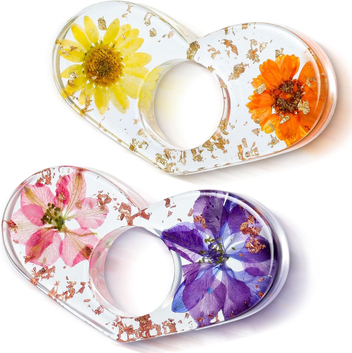 2 Pieces Dried Flower Resin Book Page Holder Transparent Thumb Ring Page Holder Handmade Personalized Flower Resin Bookmark Reading Accessories Gift for Teachers Book Lovers Literary (Heart Style)