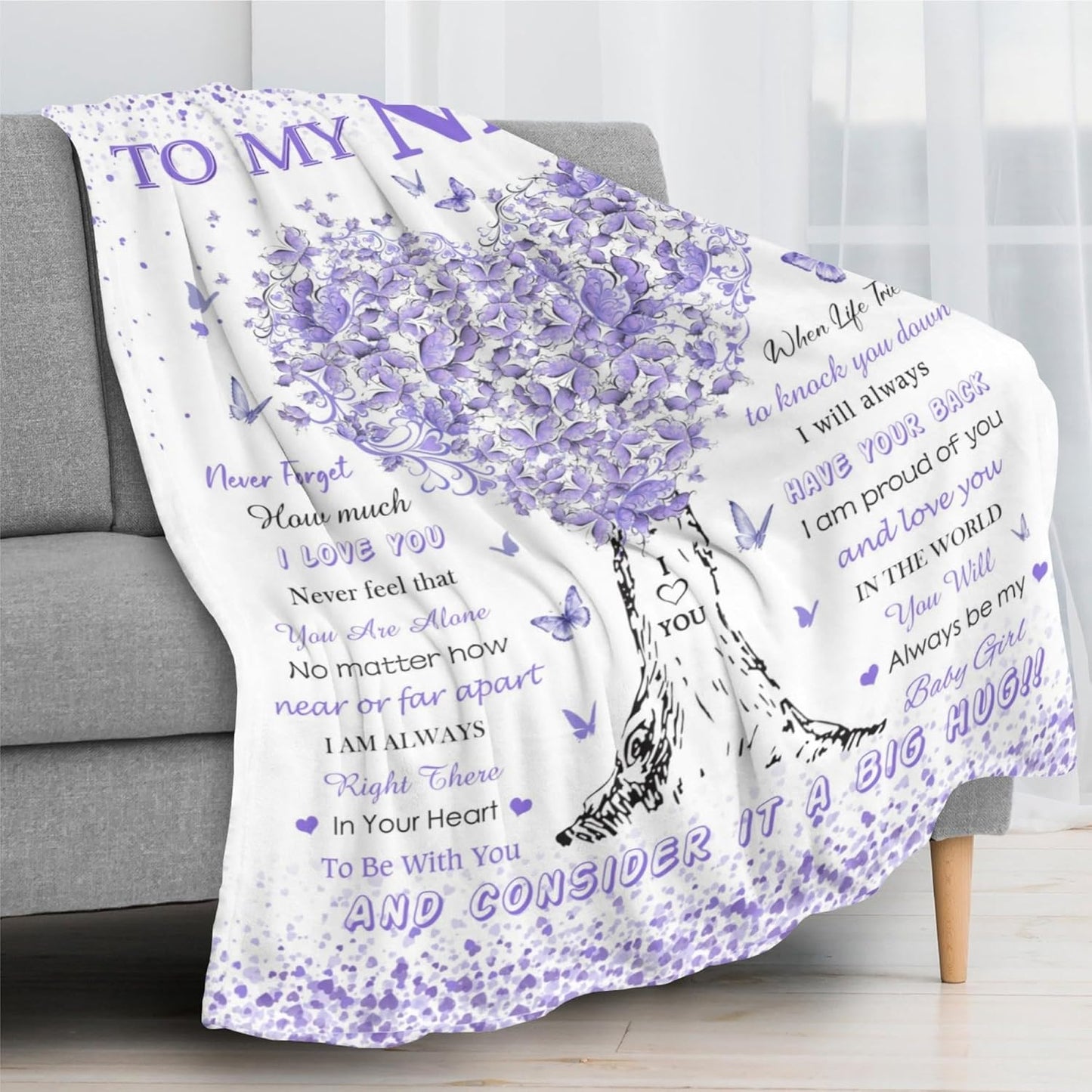 Niece Gifts from Aunt Uncle, Birthday Gifts for Niece, Unique Purple Heart Tree Girls Throw Blanket Gifts for Graduation Wedding Quinceanera, Super Soft Warm Blankets 60"X50" to My Best Niece