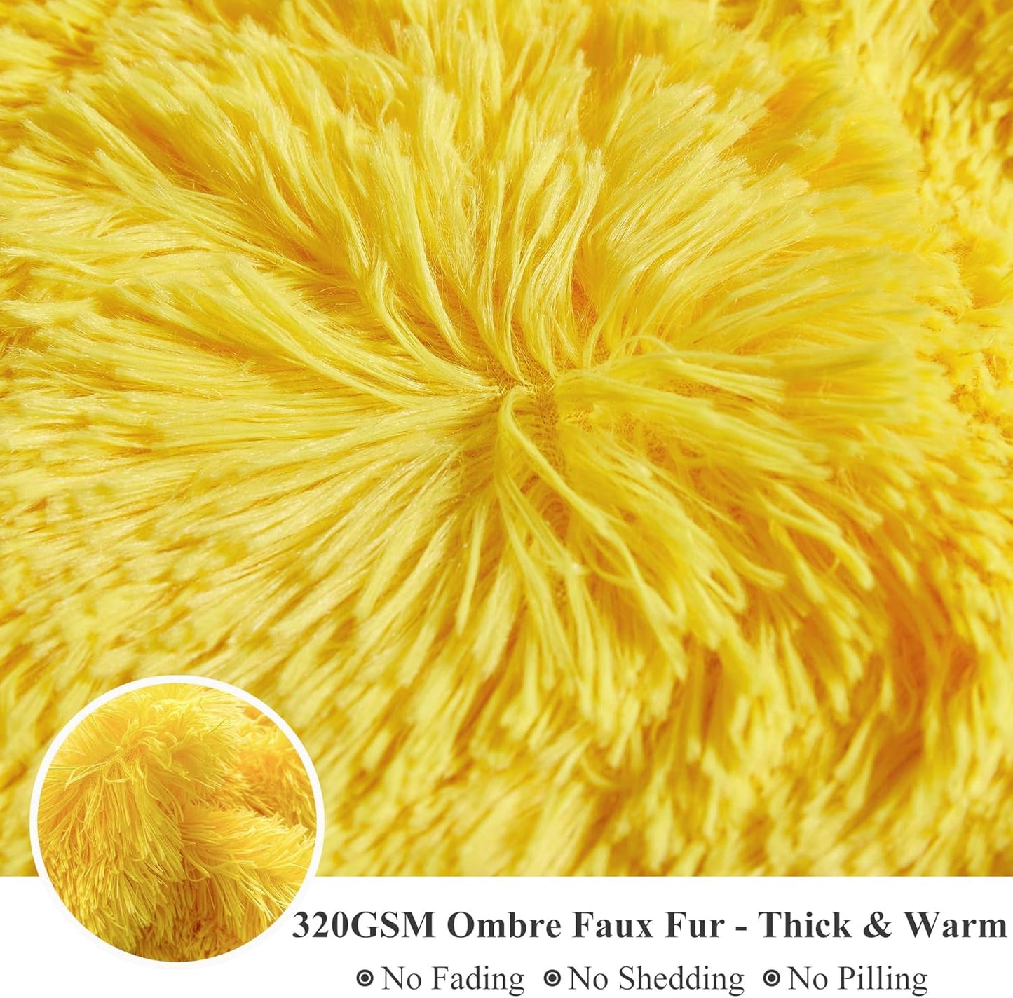 XeGe 3 Pieces Soft Faux Fur Throw Blanket Set, Decoration Fluffy Furry Blanket 50x60, Shaggy Plush Fuzzy Blanket with 2 Throw Pillow Covers 18x18 for Bed Couch Sofa Living Room, Yellow
