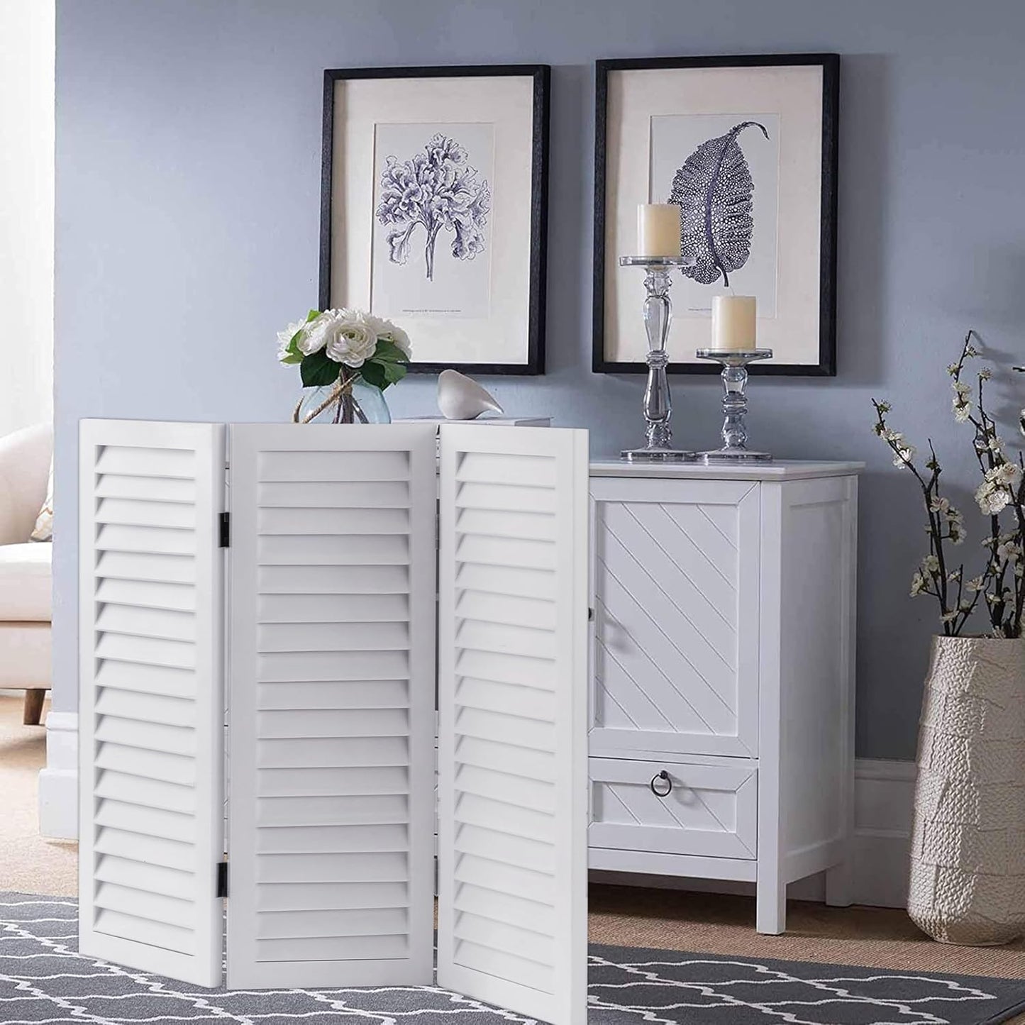 SOFE Wood Short Room Divider 3 Panel, 2.6 Ft Tall Shutters Folding Divider for Room Separation, White Room Partitions and Dividers Freestanding, Foldable Wall for Home Bedroom Office