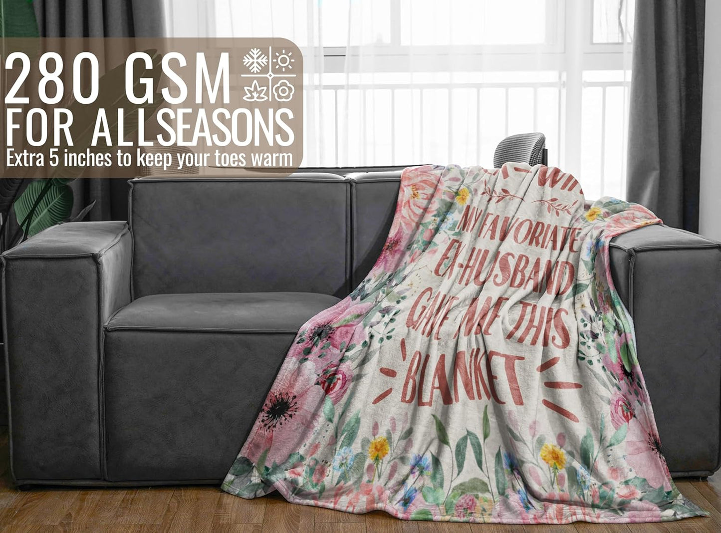 Ex-Wife Gifts, Funny Blanket for Ex-Wife, Gifts for Ex-Wife on Birthday's Day & Christmas, Flannel Blanket Throw, 65 x 50 inches - Flower