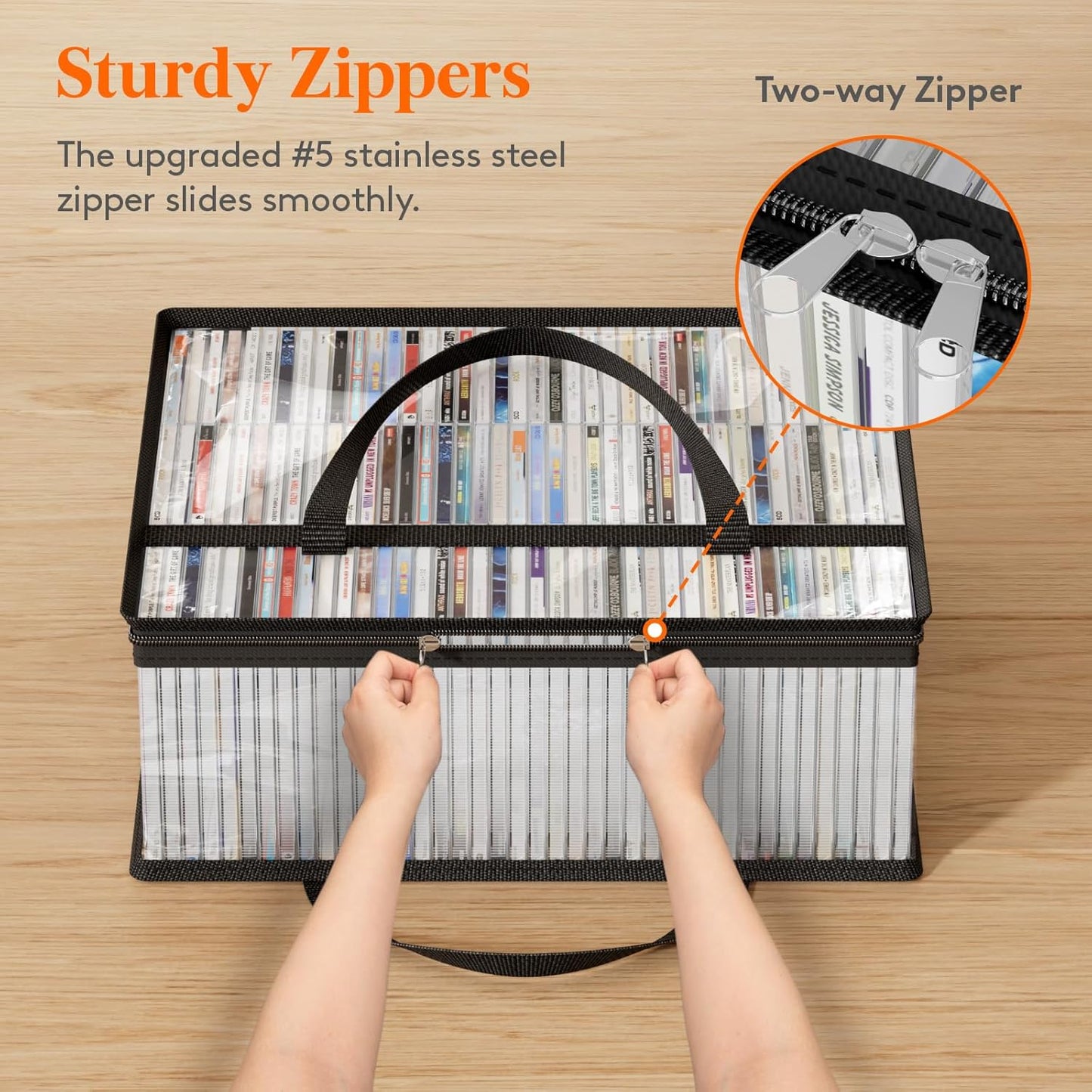 Lifewit CD Storage Bags, Clear PVC Plastic CD Organizer Box with Carrying Handles and Zipper, Stackable Media Case Bins Portable for CDs, Albums, Hold up to 240 CDs (120 Each) 2 Pack