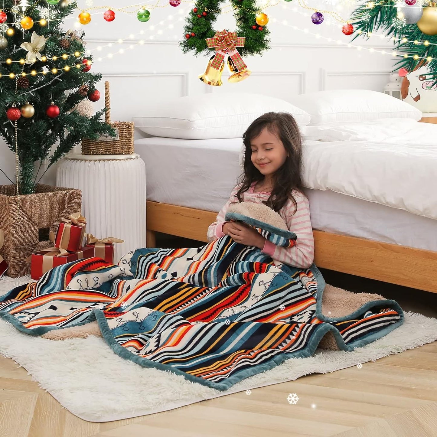 COTTEBED Flannel Sherpa Boho Throw Blankets,All Seasons Lightweight Super Soft Cozy Comfy Fluffy Fuzzy,Fleece Bedding Blanket for Bed Sofa Couch Living Room Camping Travel(Bohemia,50x60)