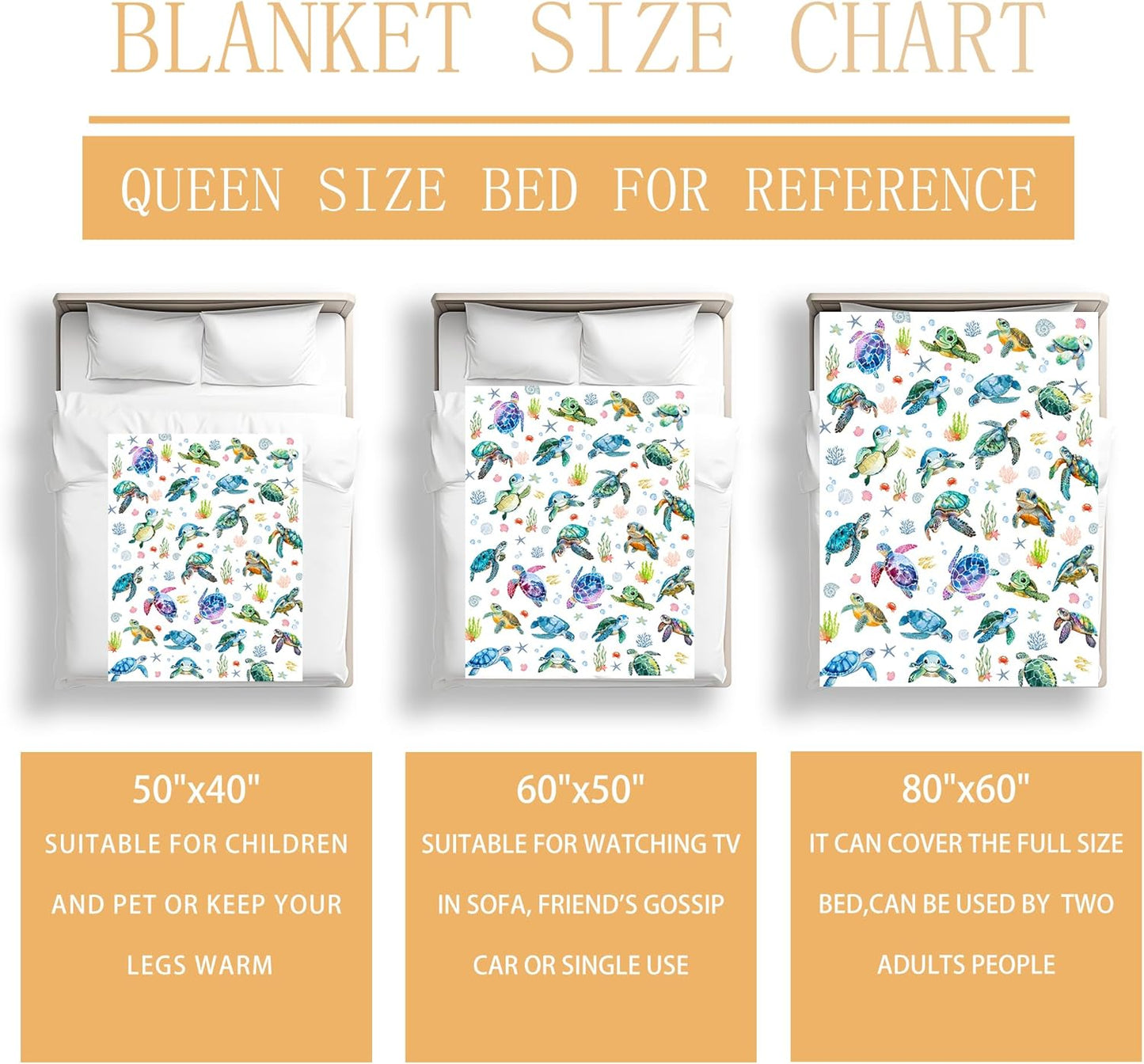 Sea Turtle Blanket Soft Cozy Flannel Turtle Throw Blanket Turtles Birthday Bedding Decor Gifts for Girls Women Kids Adults 50"x40"