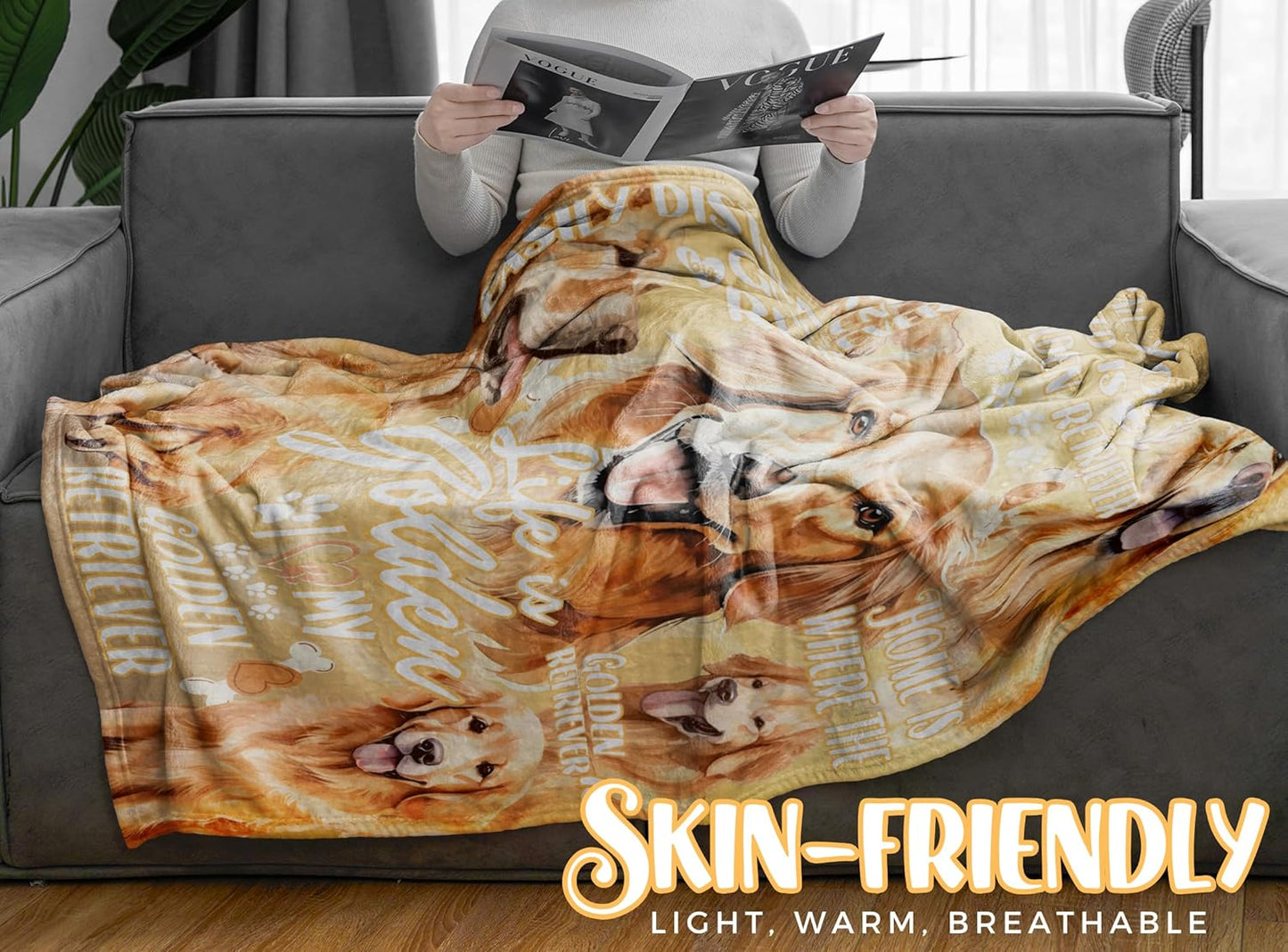 Golden Retriever Blanket Gifts for Dog Lover & Owner, Golden Retriever Gifts for Women & Men, Dog Mom & Dad, Soft Flannel Blanket, 65 x 50 inches