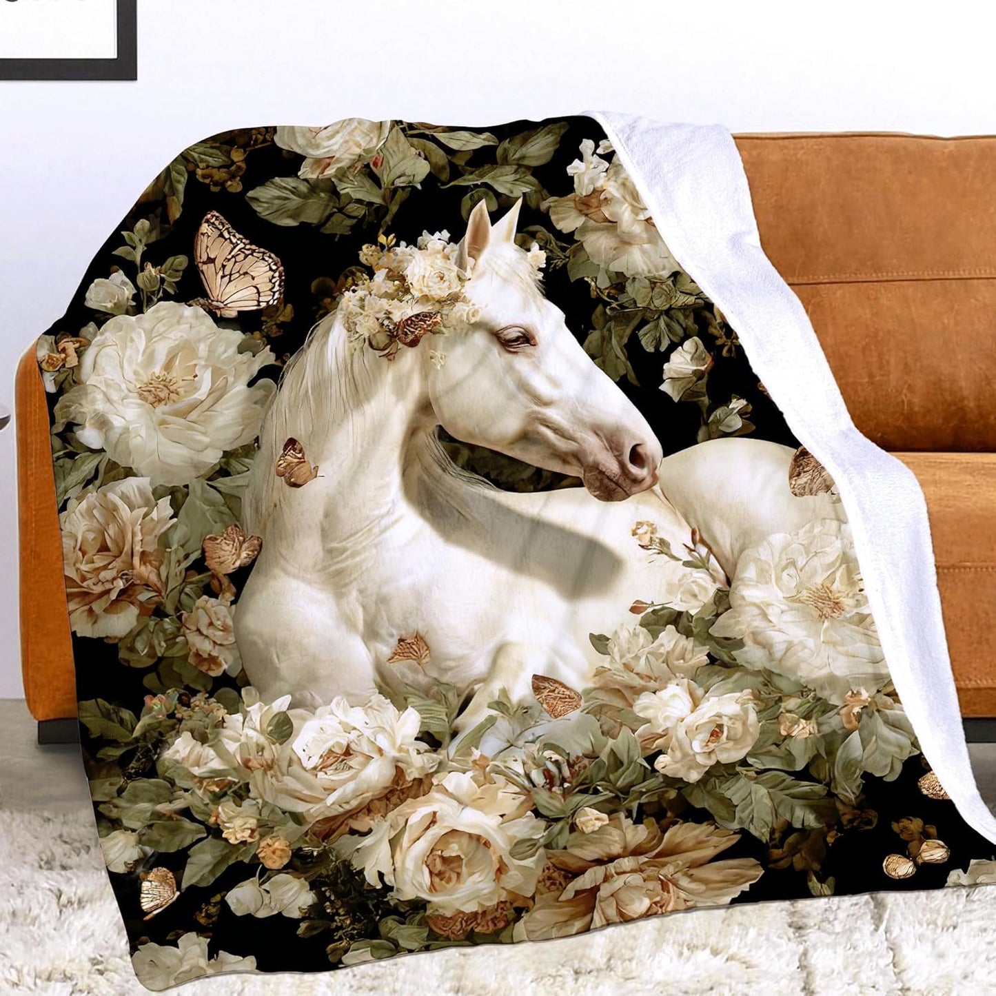 Horse Throw Blnaket Gifts for Women Girls Kids Adults, Super Soft Funny Vintage White Horses Blanket Gifts for Horse Lovers, Warm Cozy Plush Fleece Flannel Throw Blankets 50"X40" for Couch Bedding