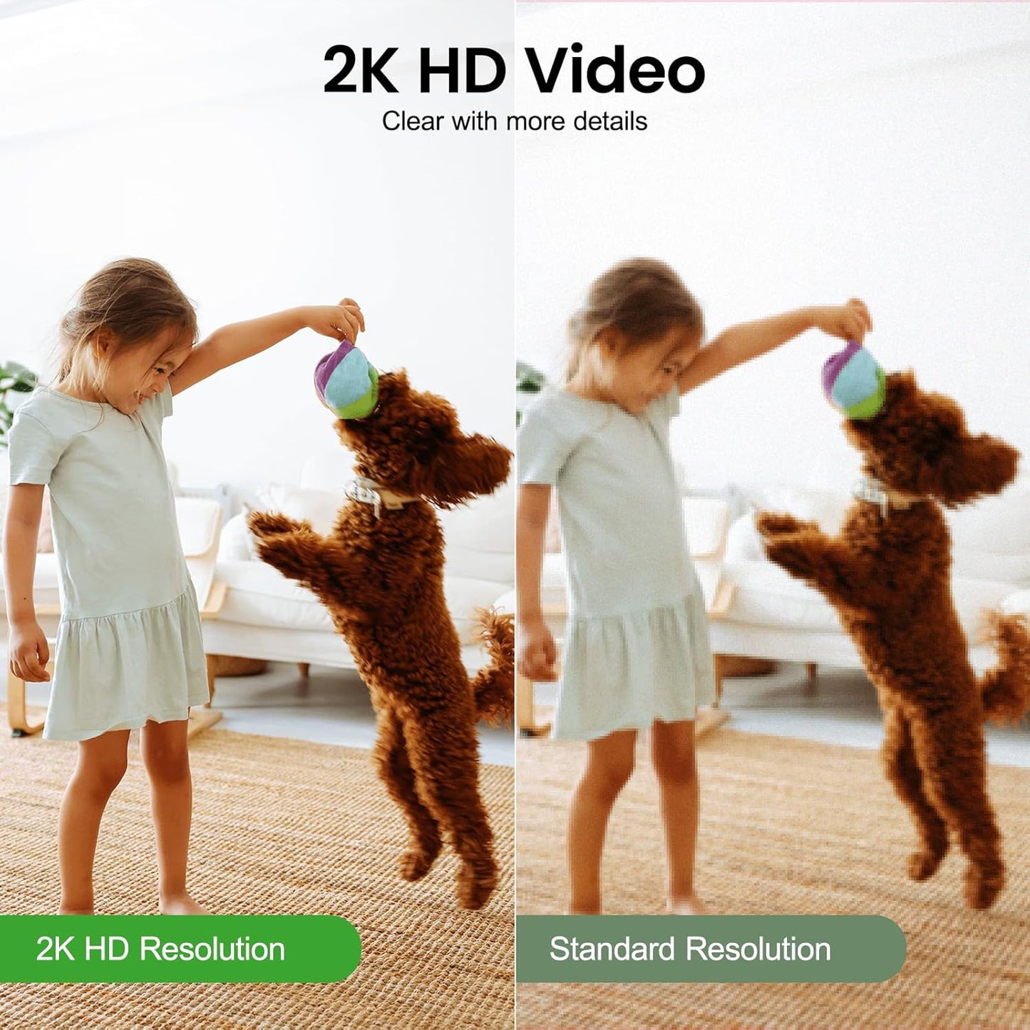 2K Security Camera Indoor-360 Cameras for Home Security and One-Tap Call, Elderly/Cat/Baby/Nanny, Motion Alert, Intelligent Tracking, 2.4GHz WiFi Only, Work with Alexa/Google Home, K7 2Pack
