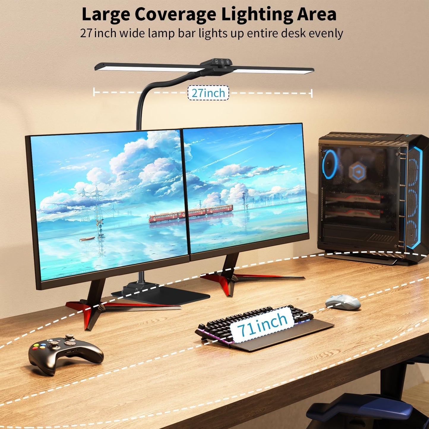 KableRika Desk Lamp Double Light: Bright Led Desk Lights for Home Office - Eye Care Reading Table Lamps with Base - Dimmable Desktop Lighting for Computer Monitor Study Drafting