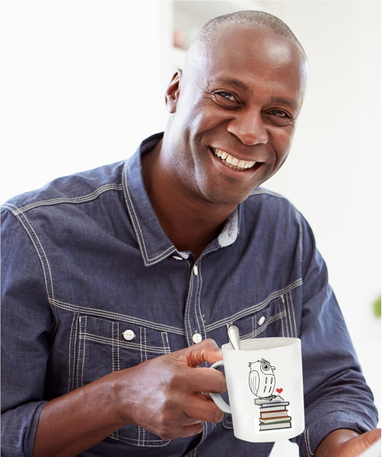 Owl Mug Book Nerd Lover-Funny Ceramic White Cup with Heart as Seen on Shirt-Cute Gift for Nerdy Geek Who Loves Reading