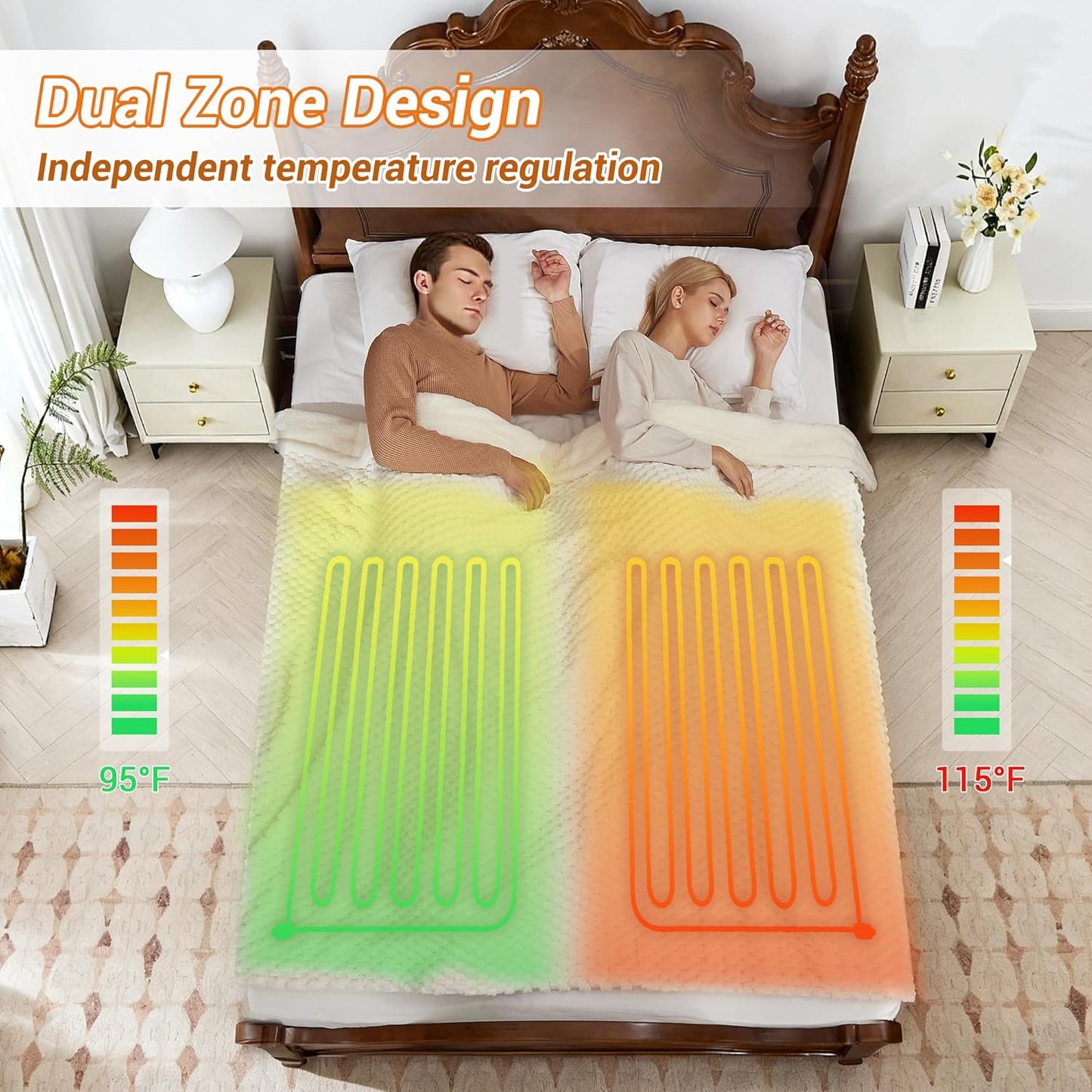 GarveeHome Heated Blanket Electric Blanket Queen Size 84 in x90 in, w/Dual Control,10 Heating Levels & 10 Hours Auto Shut Off, Cozy Soft Fleece Fast Heating Blankets Gift, Machine Washable,Beige