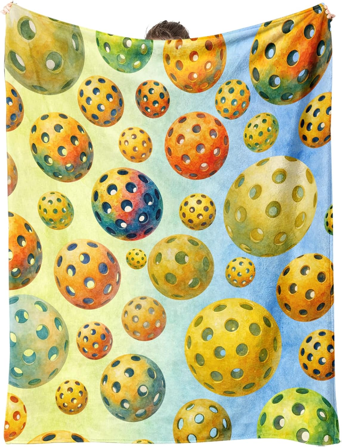 Pickleball Throw Blanket 60x50 – Soft Flannel Fleece, Watercolor Ombre All-Over Ball Print, Lightweight Room Decor for Couch or Bed – Gift for Players, Machine Washable