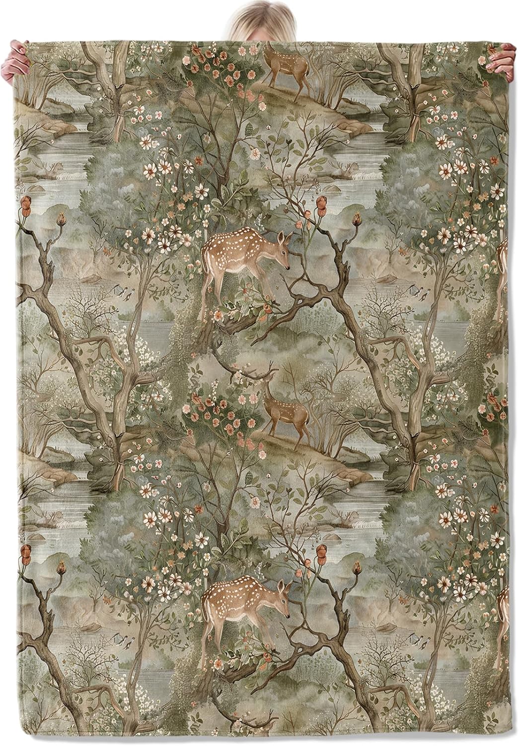 Deer Forest Throw Blanket Gifts for Women, Soft Fuzzy Warm Cozy Flannel Blankets for Bedroom, Travel, Couch, Home Decor 50x60 in