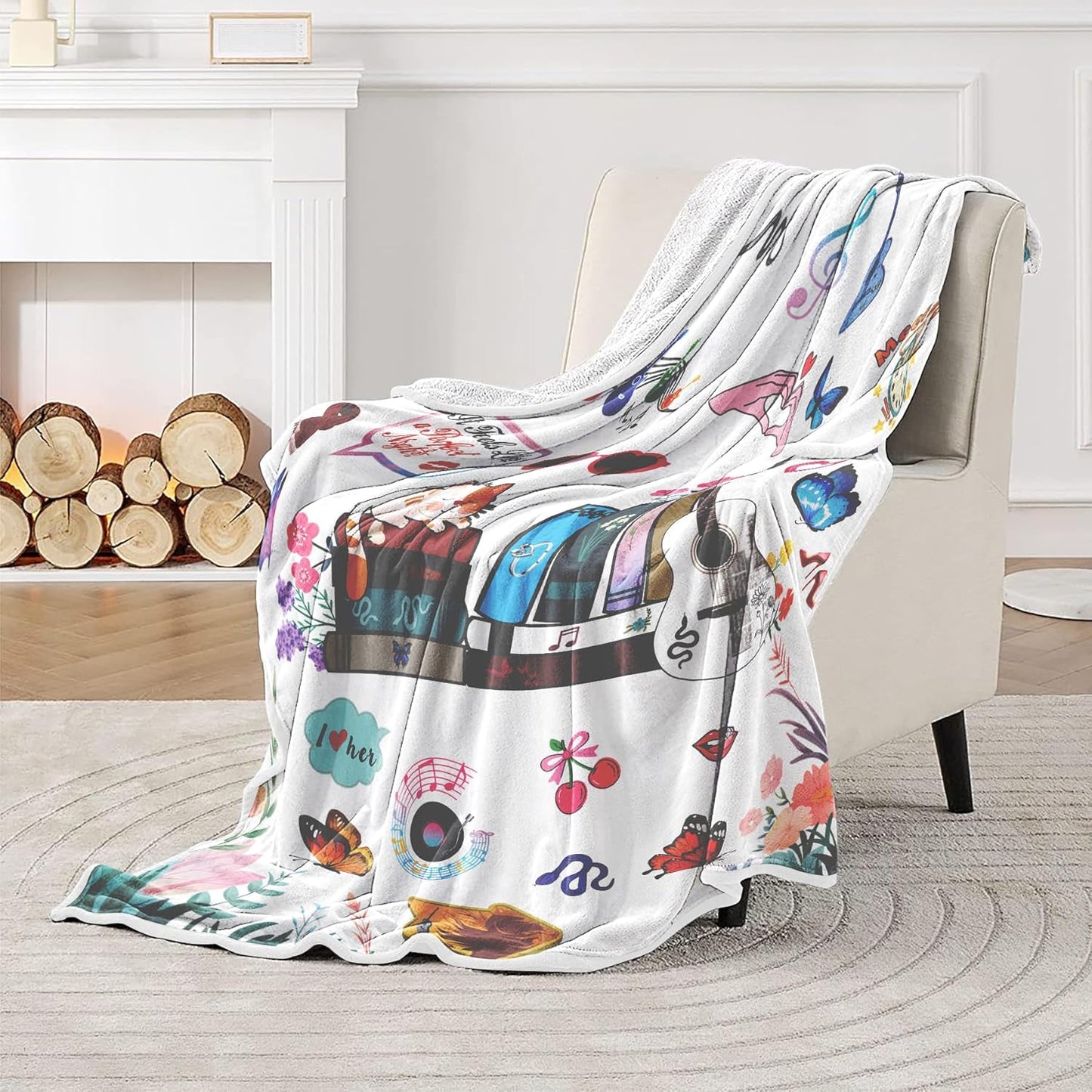 White Cozy Throw Blanket Birthday Gift for Daughter from Mom,Music Album I Love You Blanket Present for Wife Girlfriend 52"x60",Bookish Presents for Reader Bookworm,Book Lovers Gifts for Friend Sister