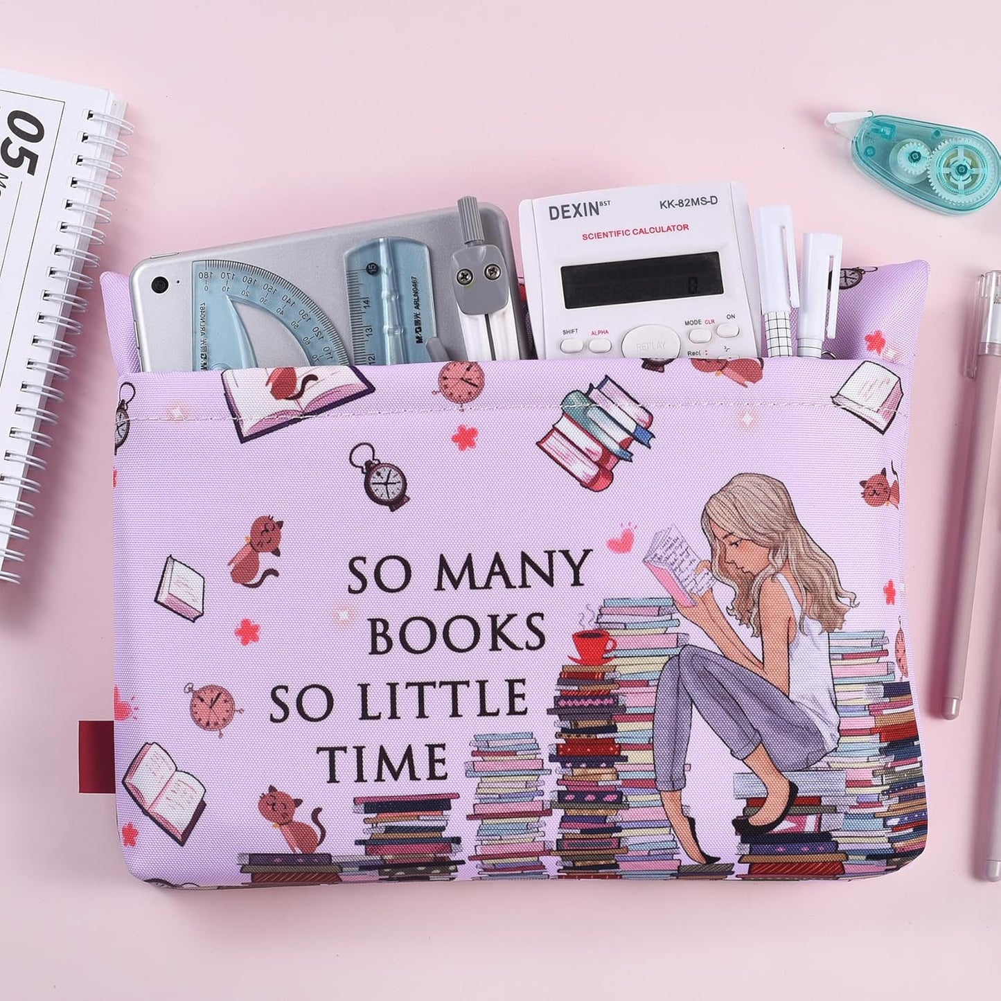 LParkin Book Sleeve Cover with Zipper, So Many Books So Little Time Book Protector Pouch, Washable Fabric Book Sleeves, 11 x 9 Inch Book Lover Gifts, Bookish Gifts