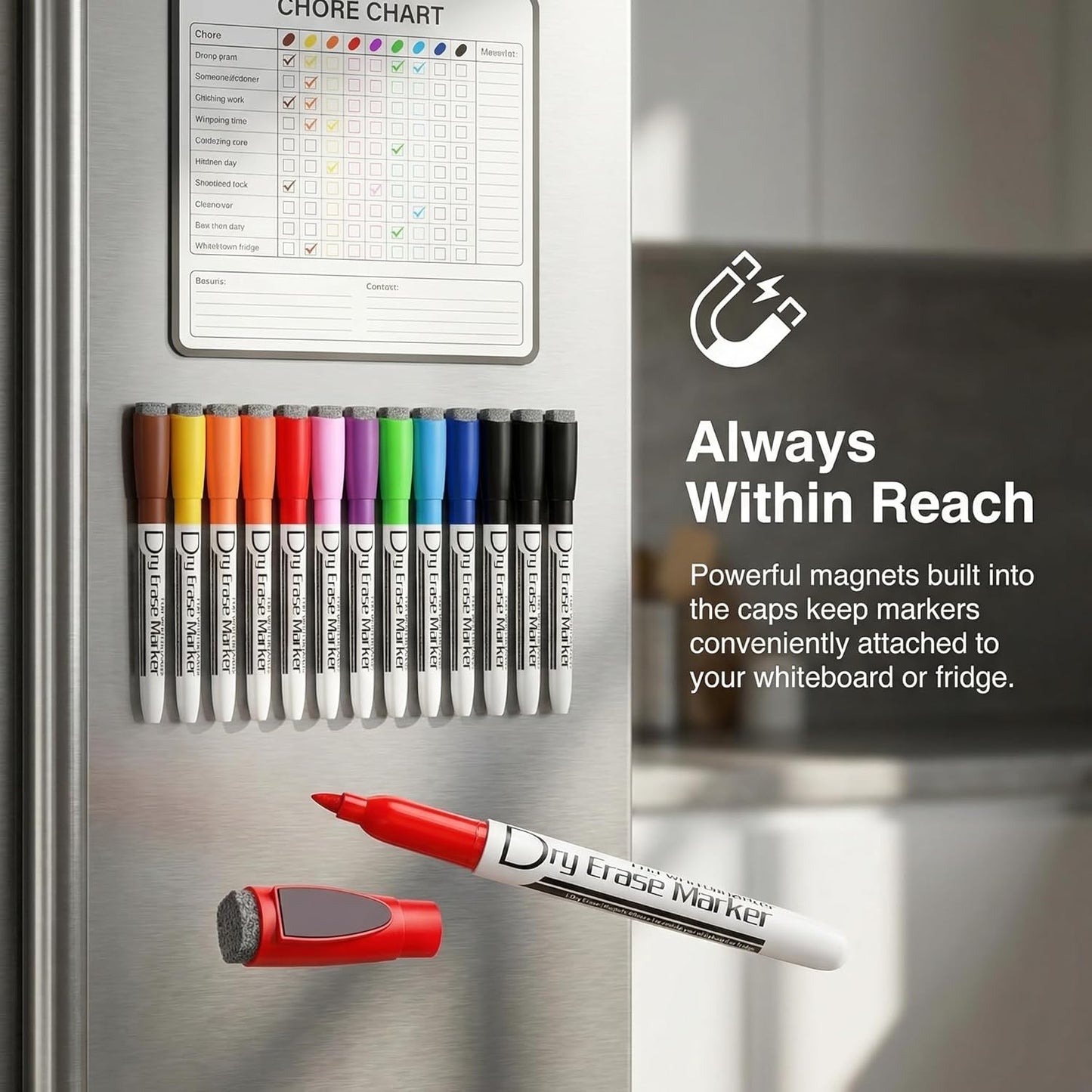 Volcanics Magnetic Dry Wipe Pens Dry Erase Markers With Eraser Cap Low Odor Fine Tip Whiteboard Pens Pack of 12,10 Colors