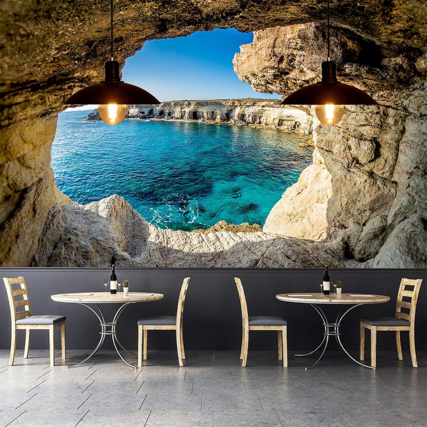 FLFK Sea Caves Landscape Wall Murals Peel and Stick 141.7"x98.4"- Self-Adhesive Wallpaper Large Poster Sticker for Bedroom Living Room Decor