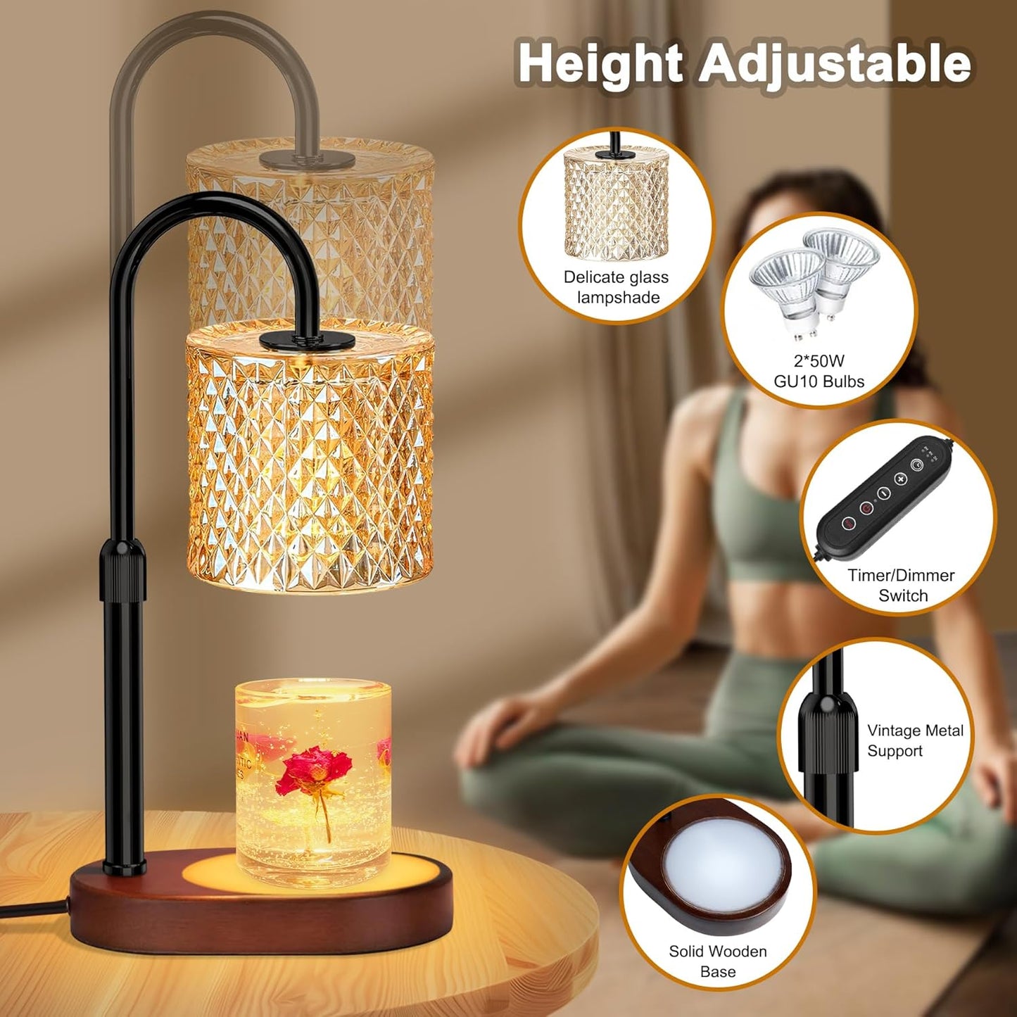 Candle Warmer Lamp with Timer, Dimmer Candle Lamp with RGB Light, Height Adjustable, Ideal Home Decor and Housewarming Gift for Mom, Women