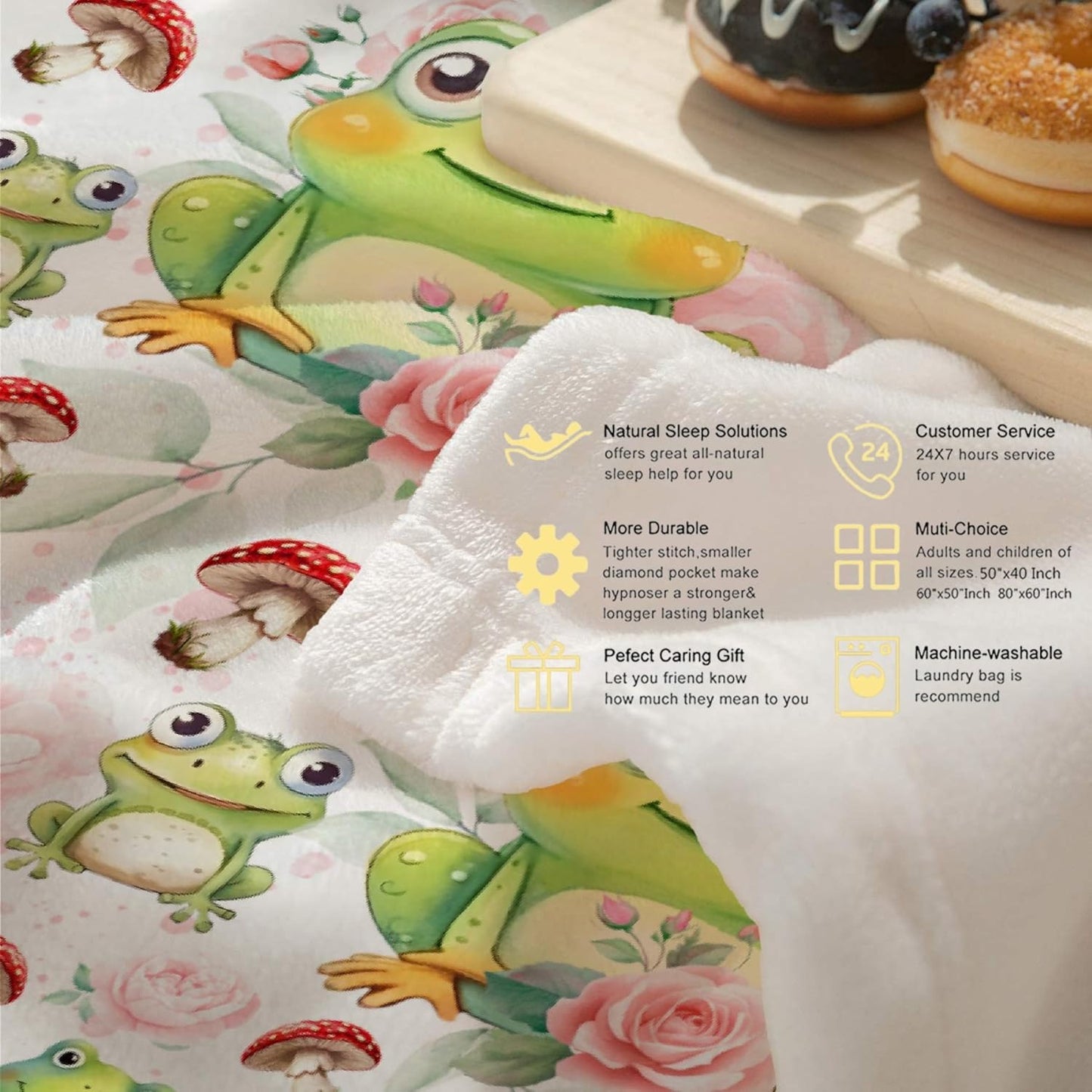 Frogs Mushroom Blanket Gifts for Boys Girls, Ultral Soft Microfiber Lightweight Frogs Throw Blanket for Couch Travel 40"x50" for Kids