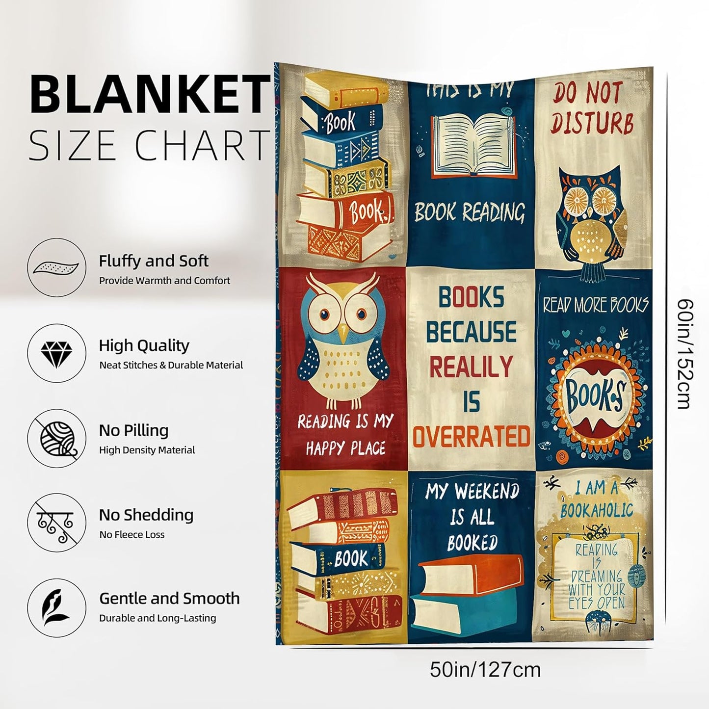Retro Reading Poster Art Throw Blanket, Blanket Throw for Adults, Lightweight Soft Cozy Blanket for Couch Sofa Bed Room Decor 50x60 Inches