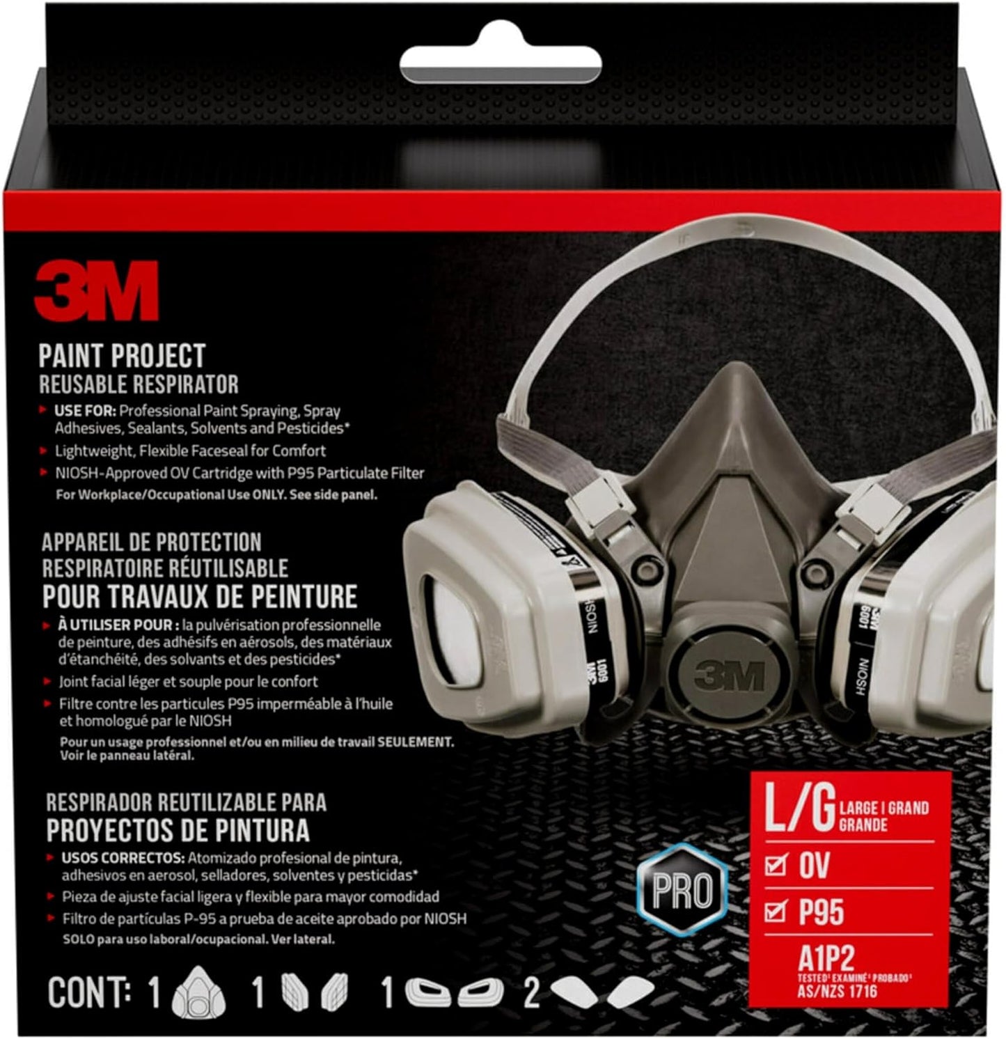 3M P95 / Organic Vapor Paint Project Reusable Respirator 6311, Large Size , NIOSH-APPROVED, Use For Professional Paint Spraying, Lightweight, Flexible, Thermoplastic Faceseal For Comfort (6311P1-DC)