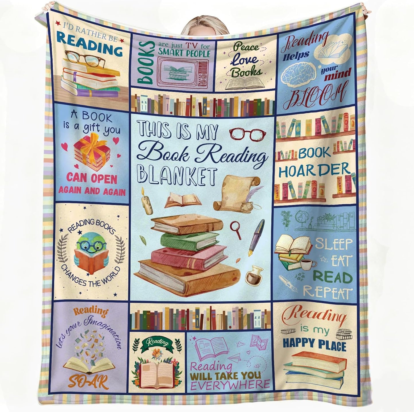 Book Lovers Gifts - Reading Blanket for Women Girls, Soft Cozy Flannel Throw Blanket 50"x60", Librarian/Bookworm/Book Club Gift for Birthday Christmas Graduation, Family Friend Blanket Present