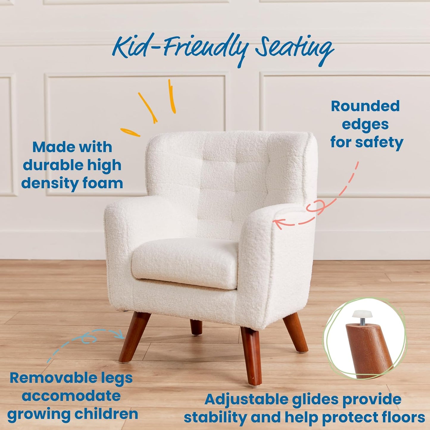 ECR4Kids Mila Arm Chair, Kids Furniture, White