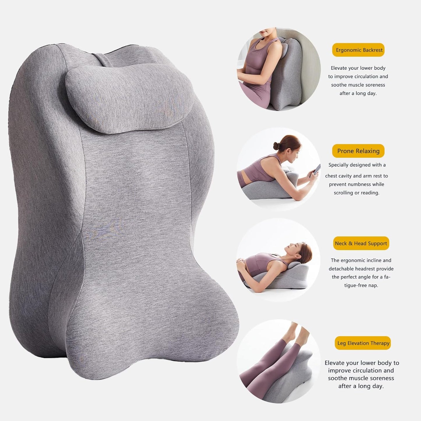 Memory Foam Ergonomic Wedge Pillow & Reading Pillow – Orthopedic Support for Neck, Back & Legs – Ideal for Sleeping, Elevating & Pressure Relief – Removable Washable Cover