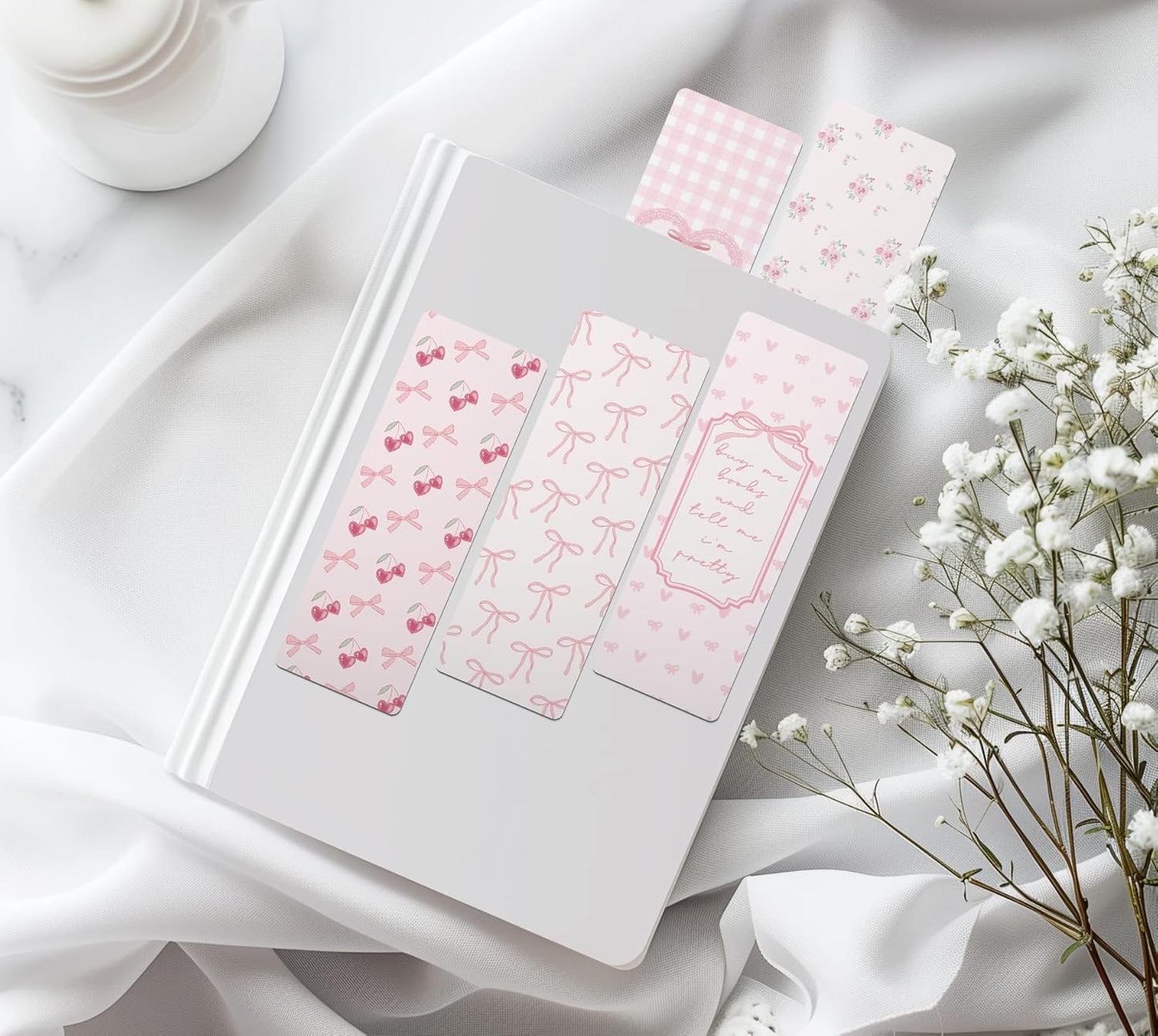 TwoDays Pink Coquette Bookmarks for Women, Cute Bow Bookish Gifts for Book Lovers Booktok, Fancy Book Accessories, Book Club Favors (Set of 10, 6'' x 2'')